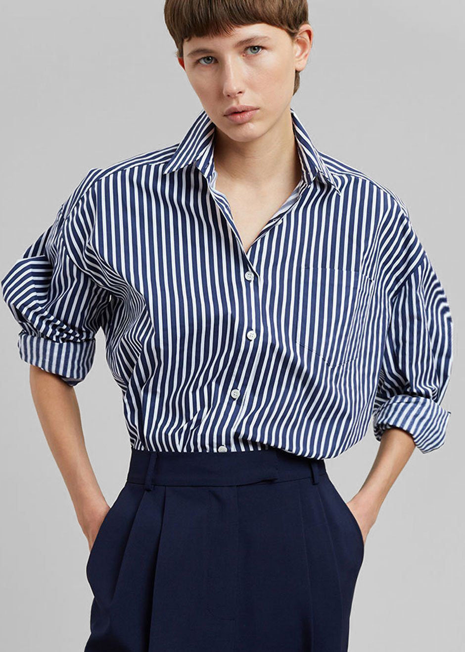 Melody Cotton Shirt - Navy Stripe - 1