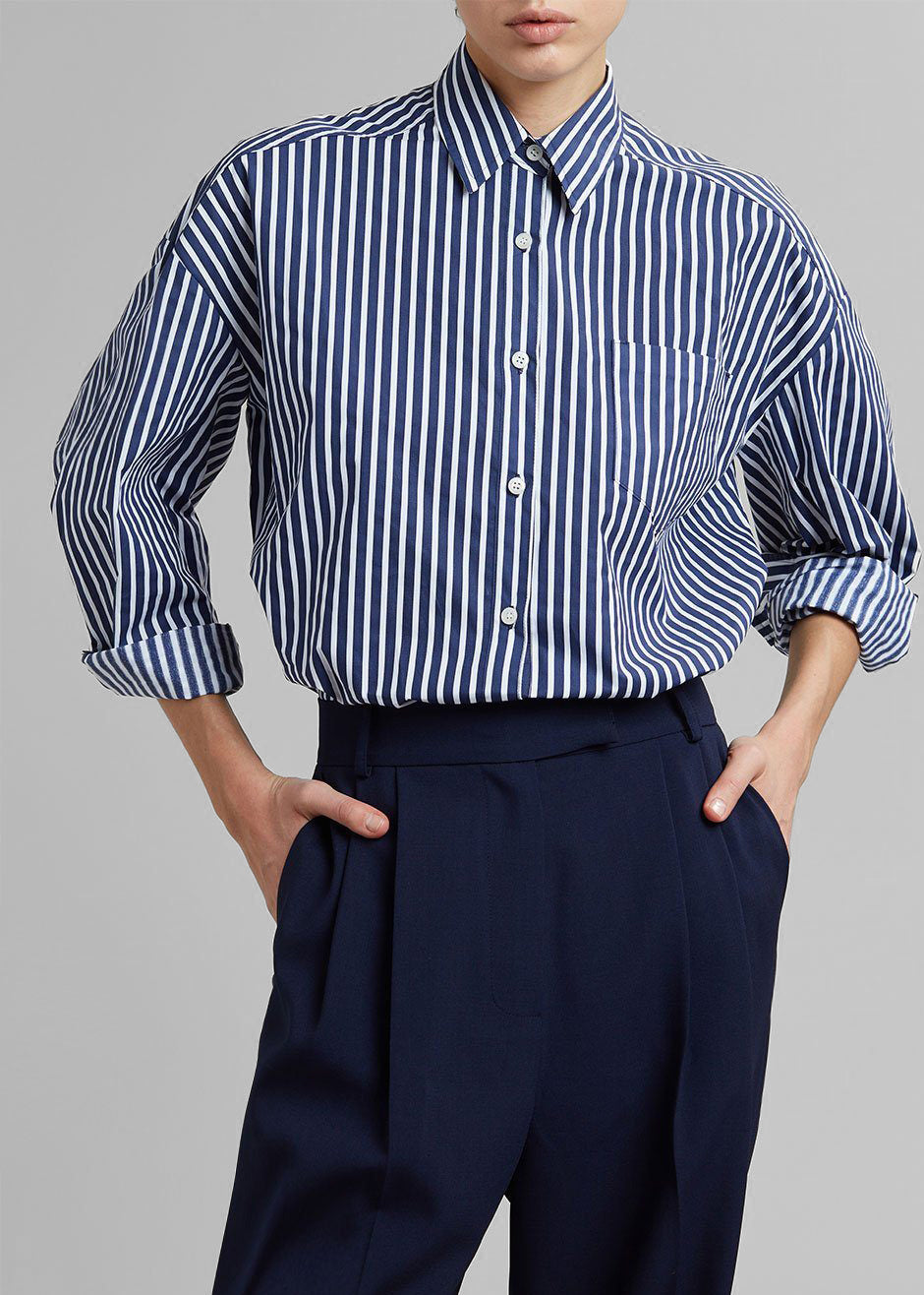 Melody Cotton Shirt - Navy Stripe - 2