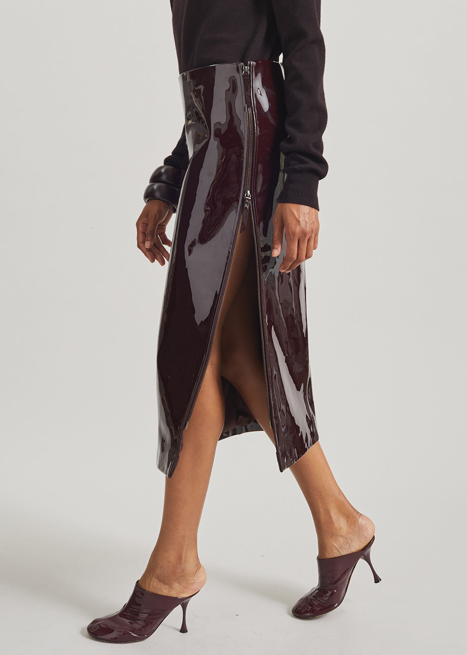 Samantha Patent Zip Skirt - Burgundy - 2