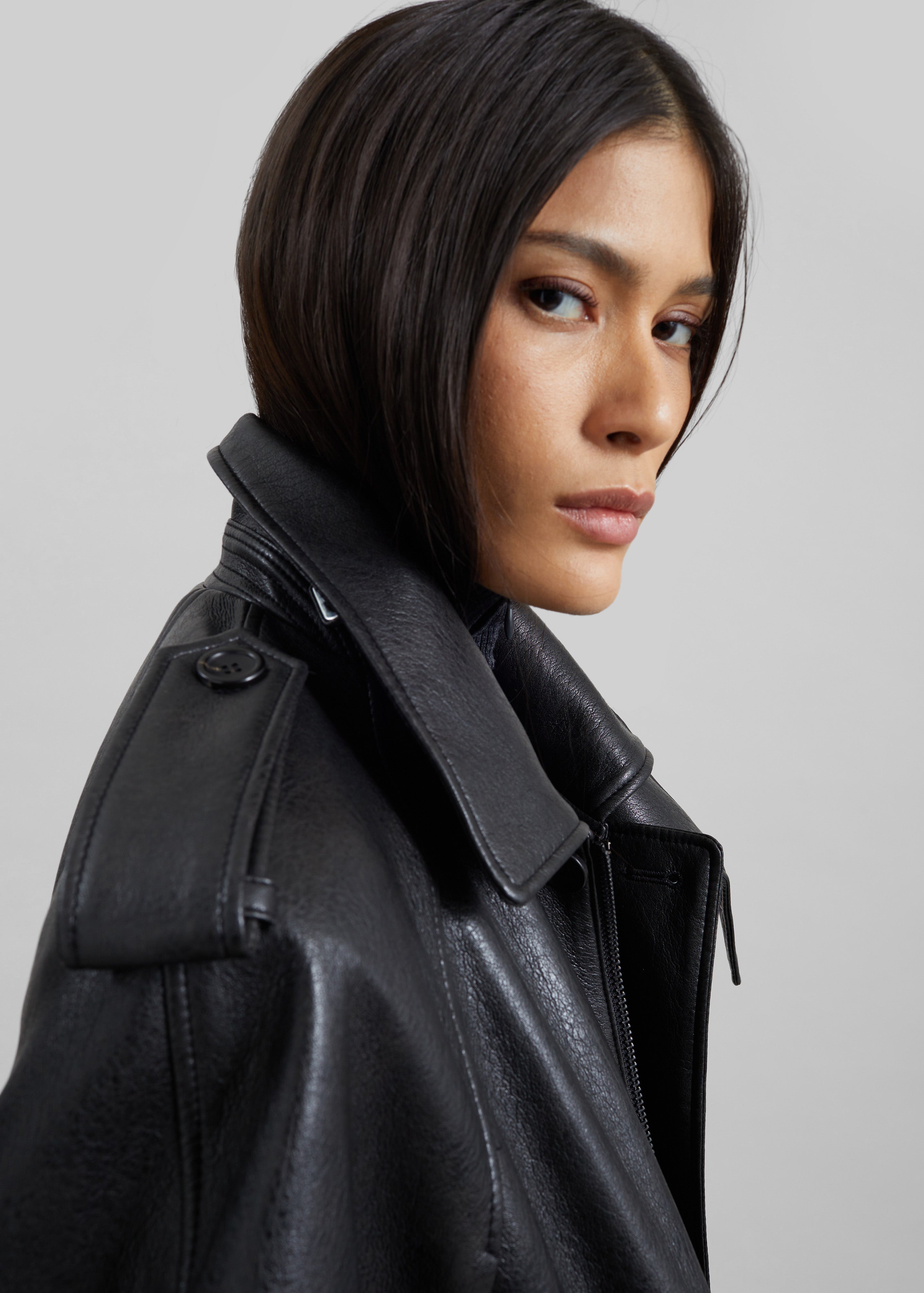 Nyland Faux Leather Padded Jacket - Black - 7