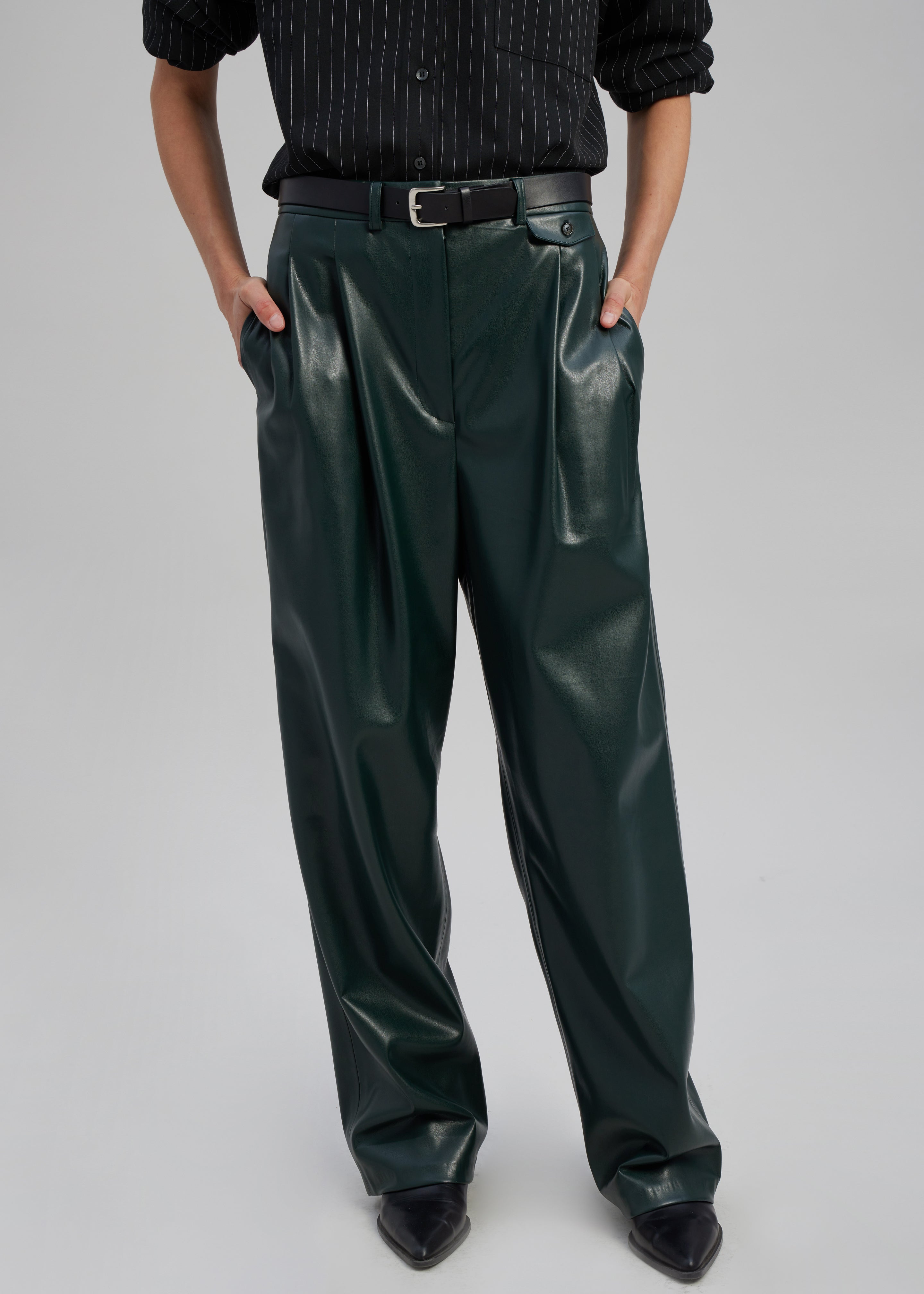 Green leather store pants mens