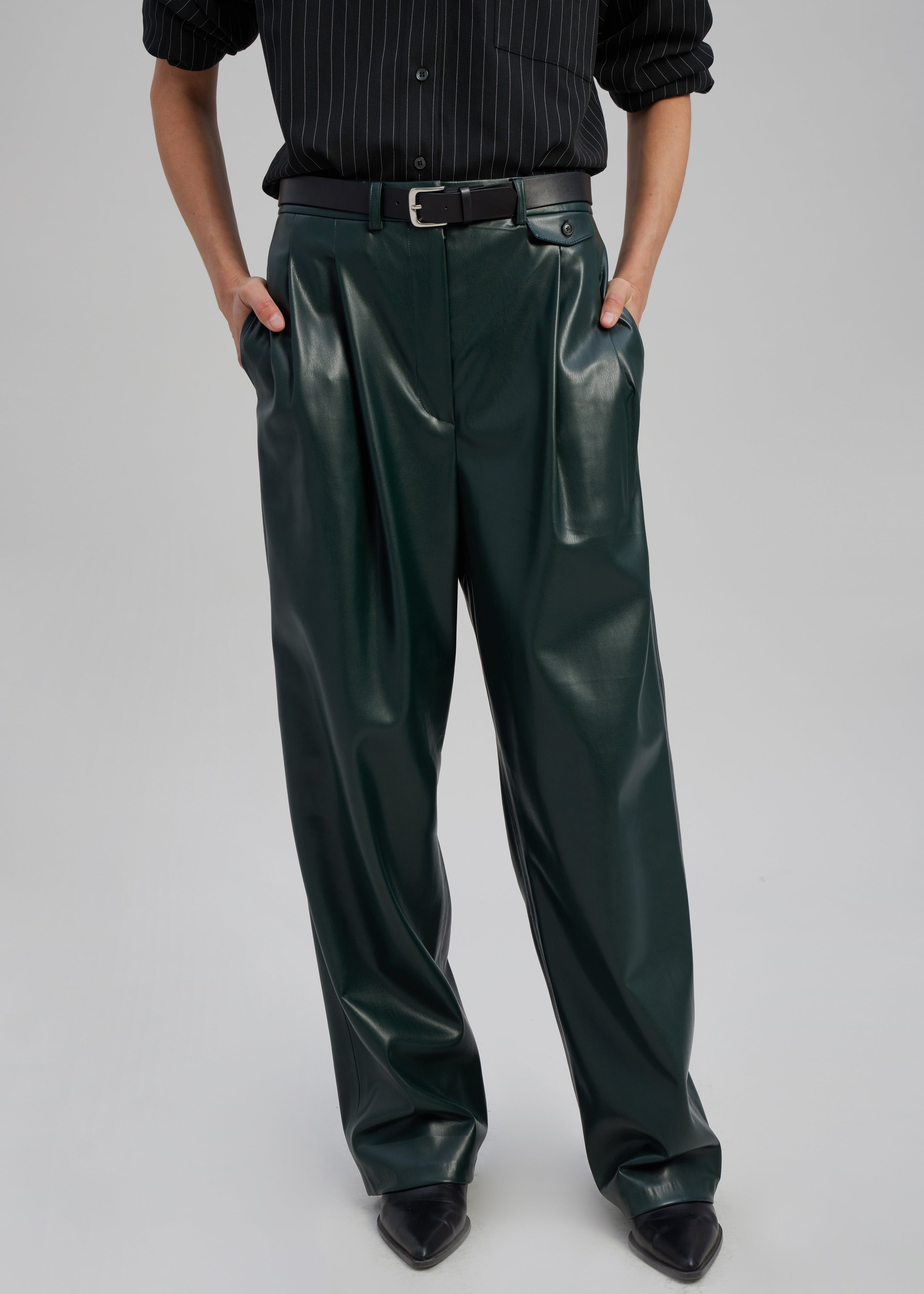 Pernille Faux Leather Pants - Bottle Green - 2