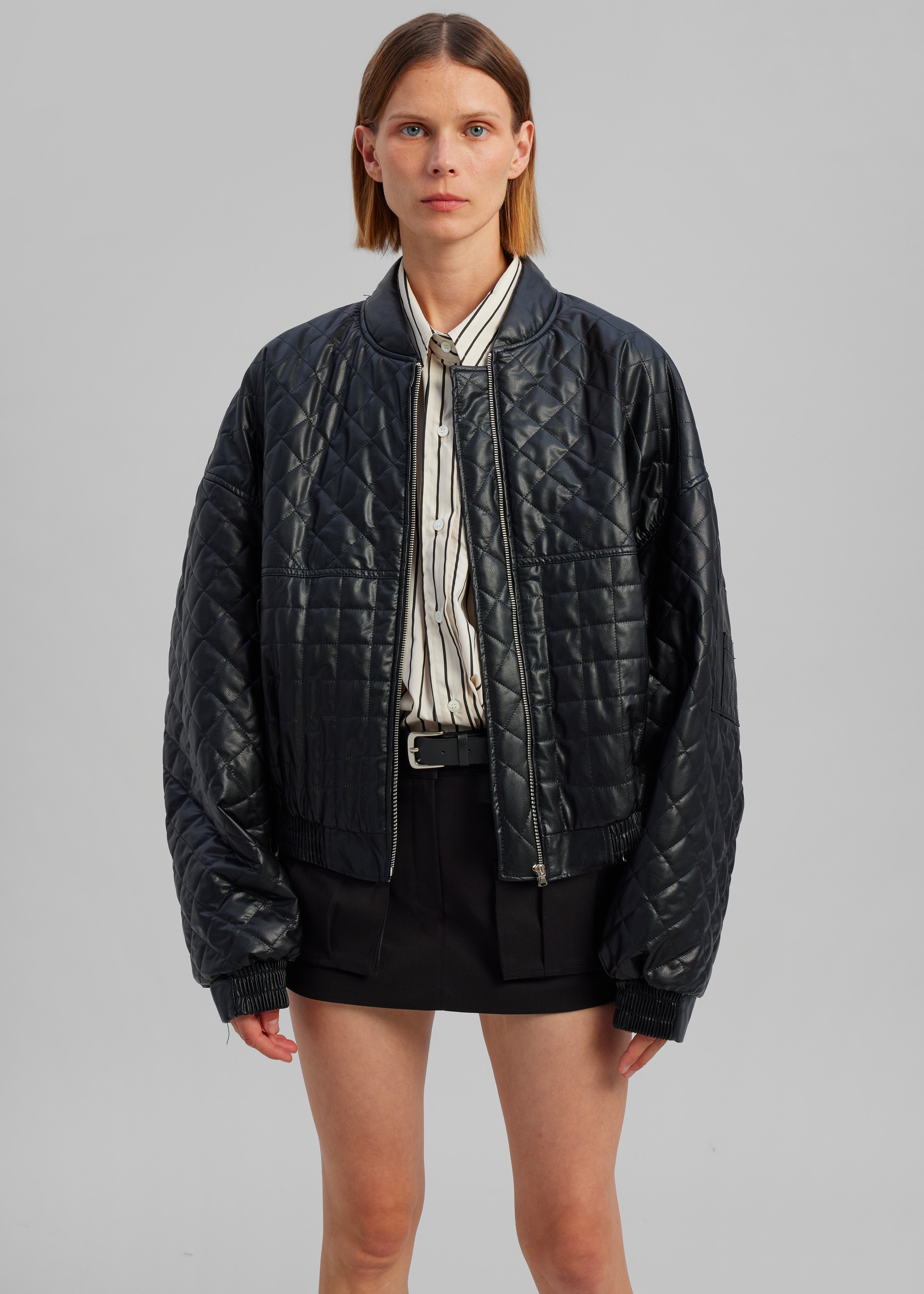 Frankie Shop Alma Quilted Faux-Leather Bomber - Black