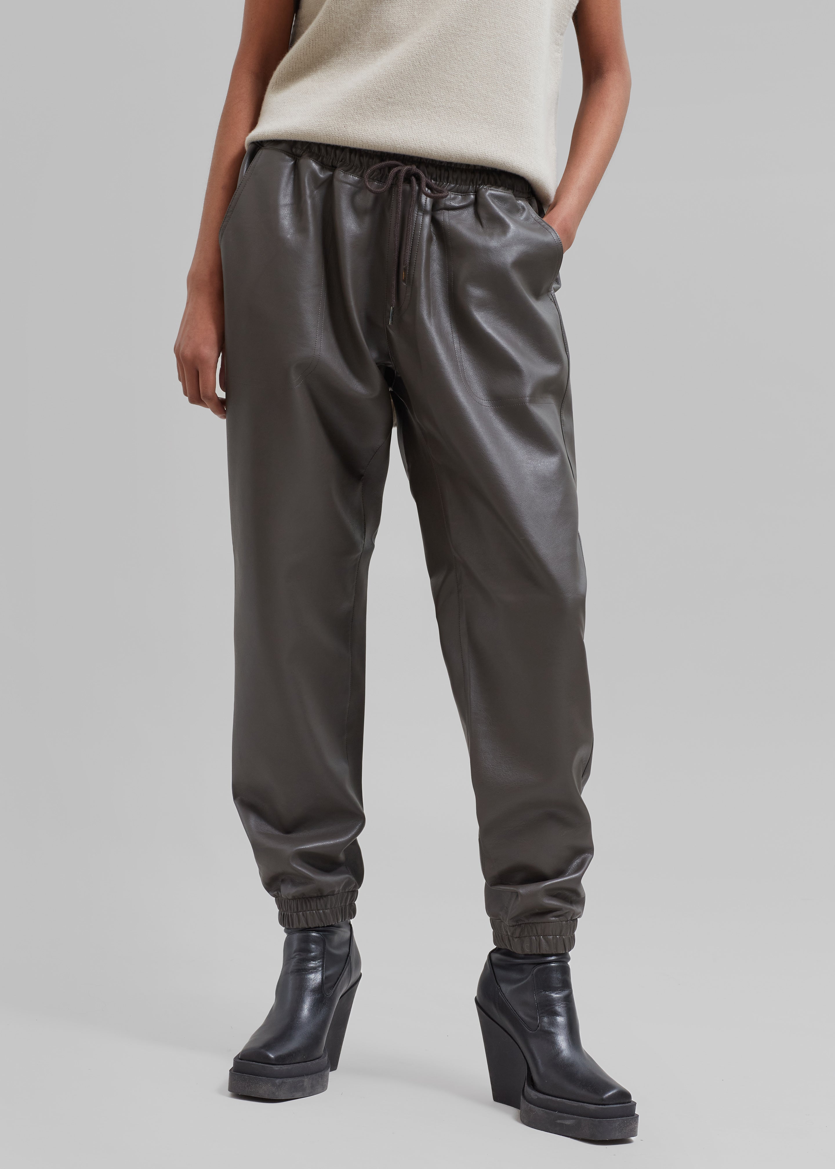 Brighton Faux Leather Joggers - Brown - 2