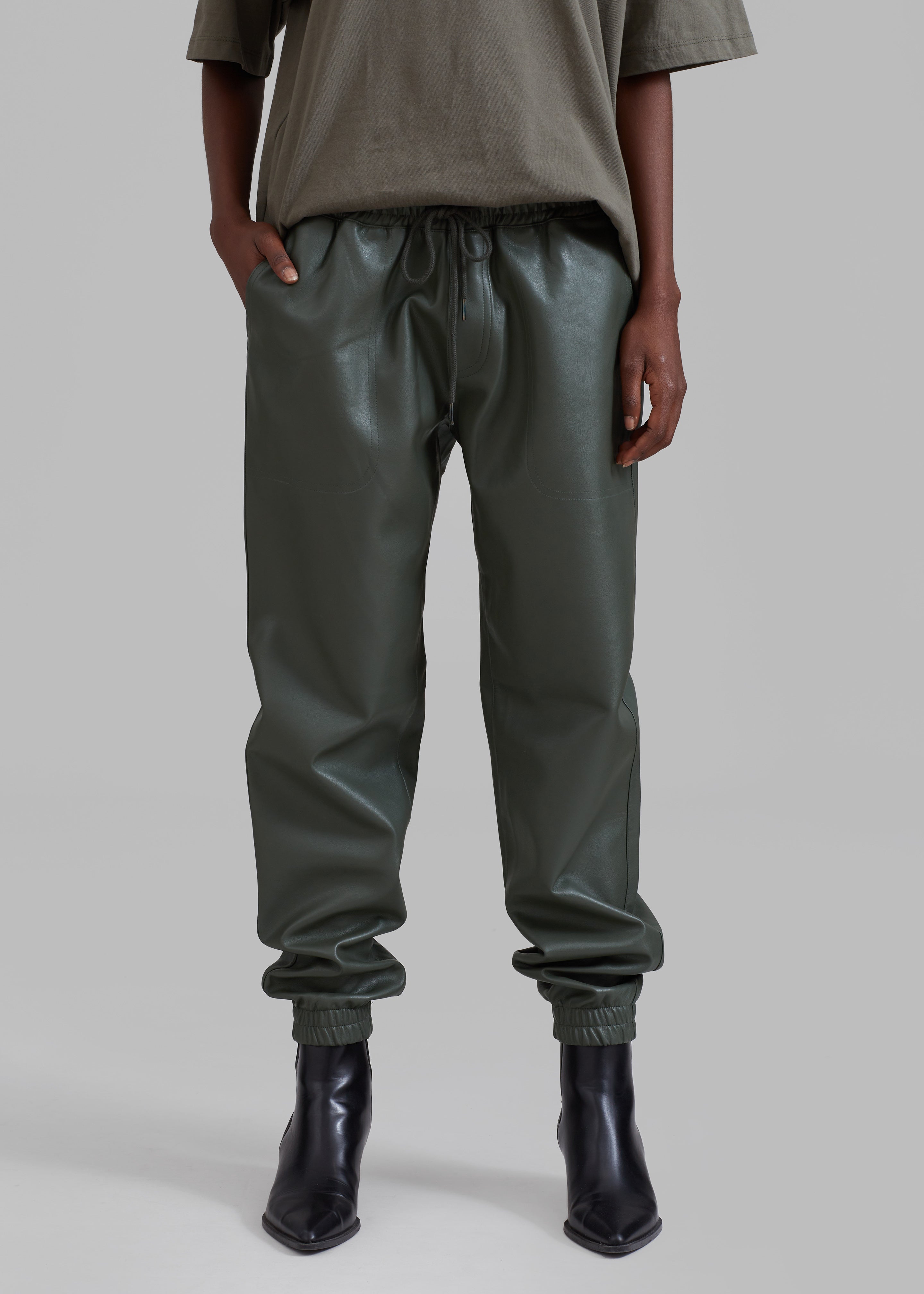 Brighton Faux Leather Joggers - Olive - 5