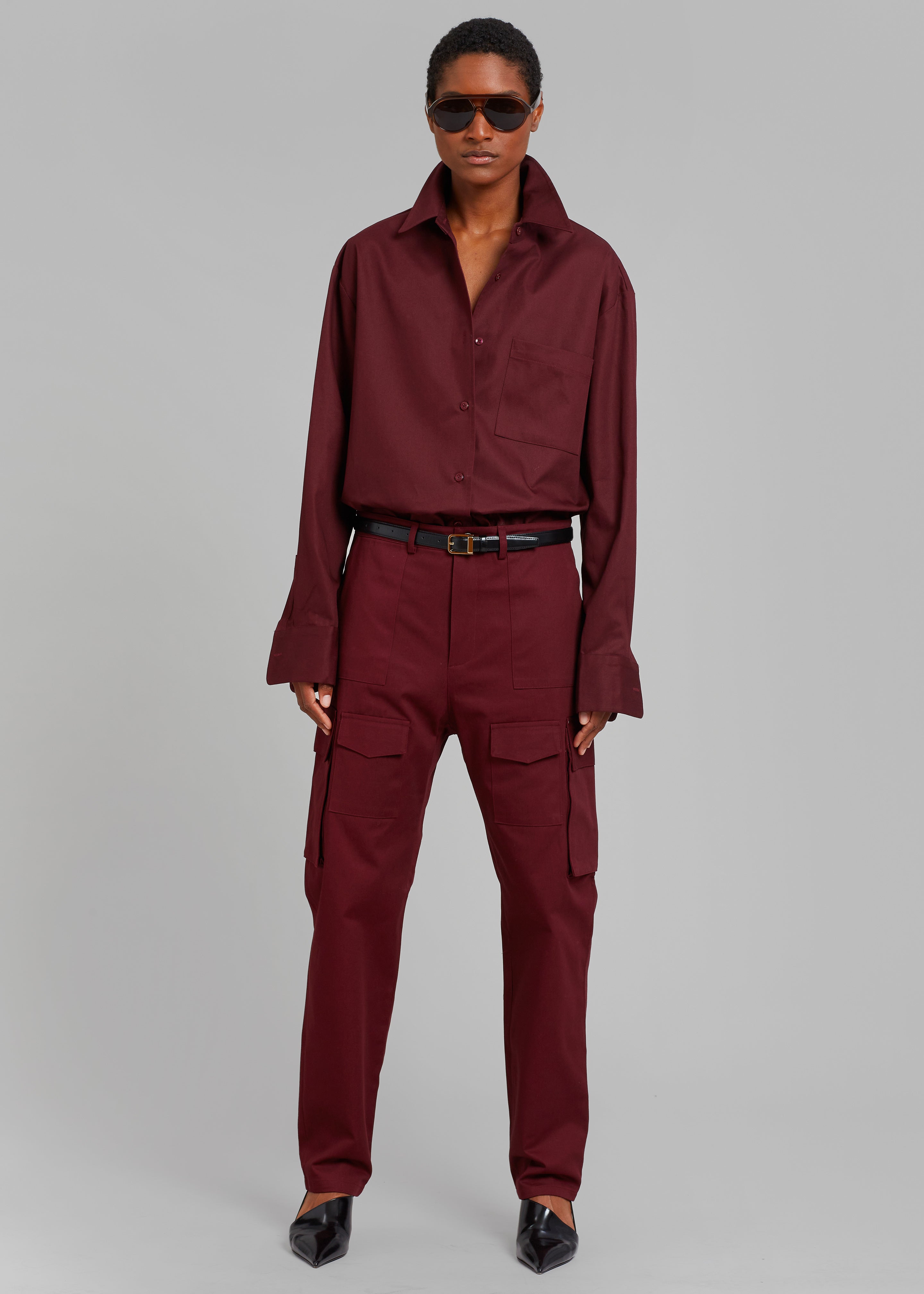 Carrie Twill Cargo Pants - Burgundy