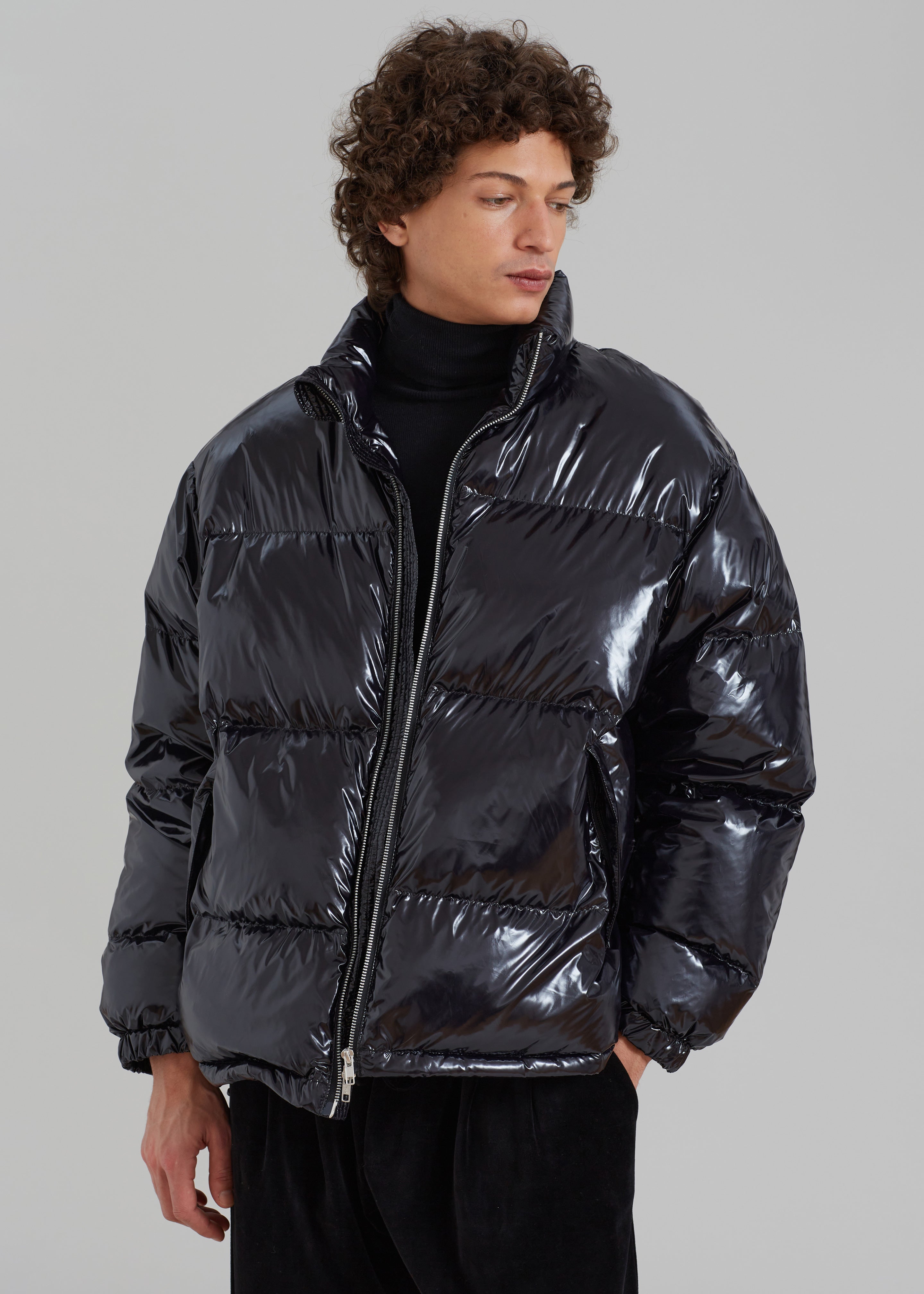 High gloss puffer on sale jacket