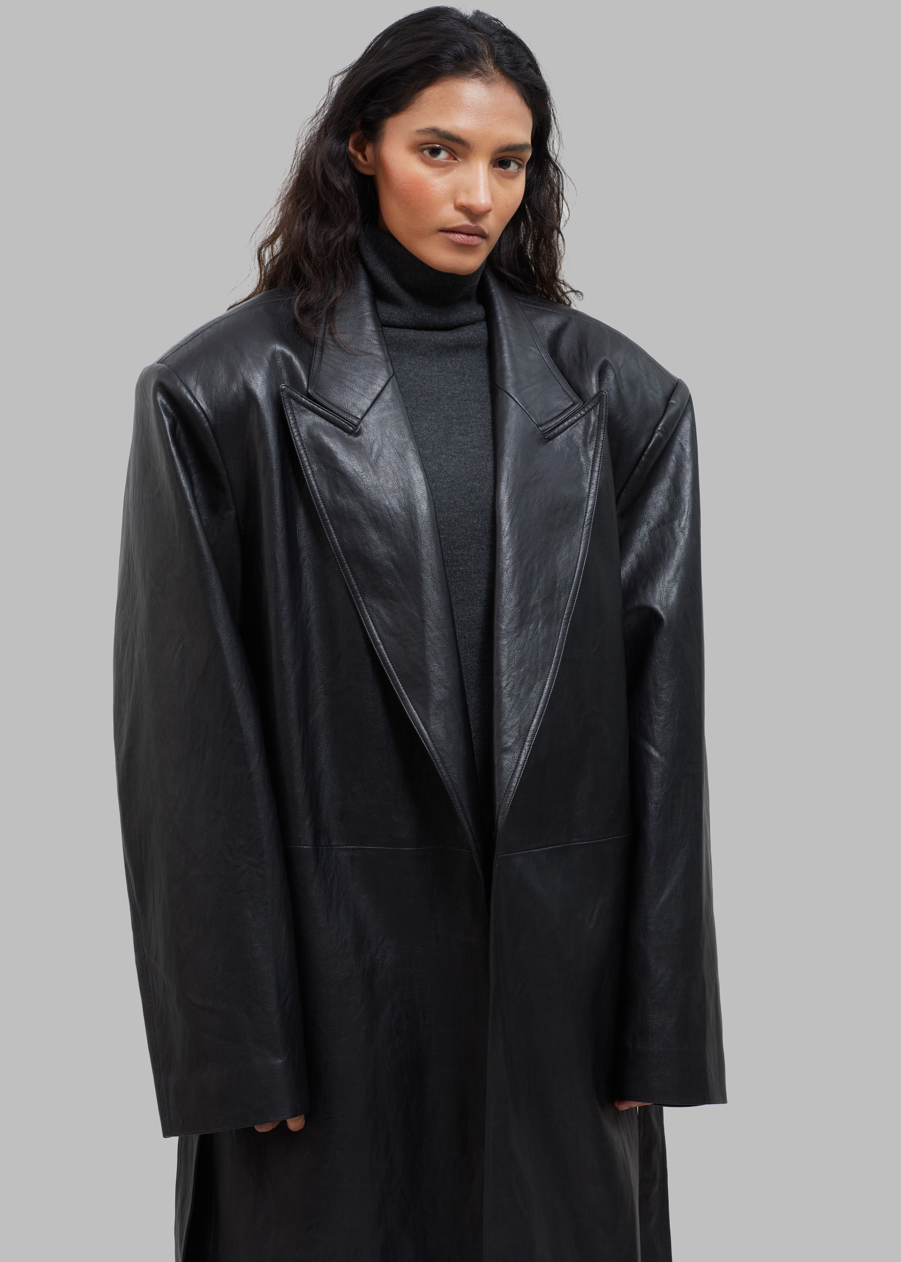 The Frankie Shop Connie Faux Leather Belted Trench Coat - Black