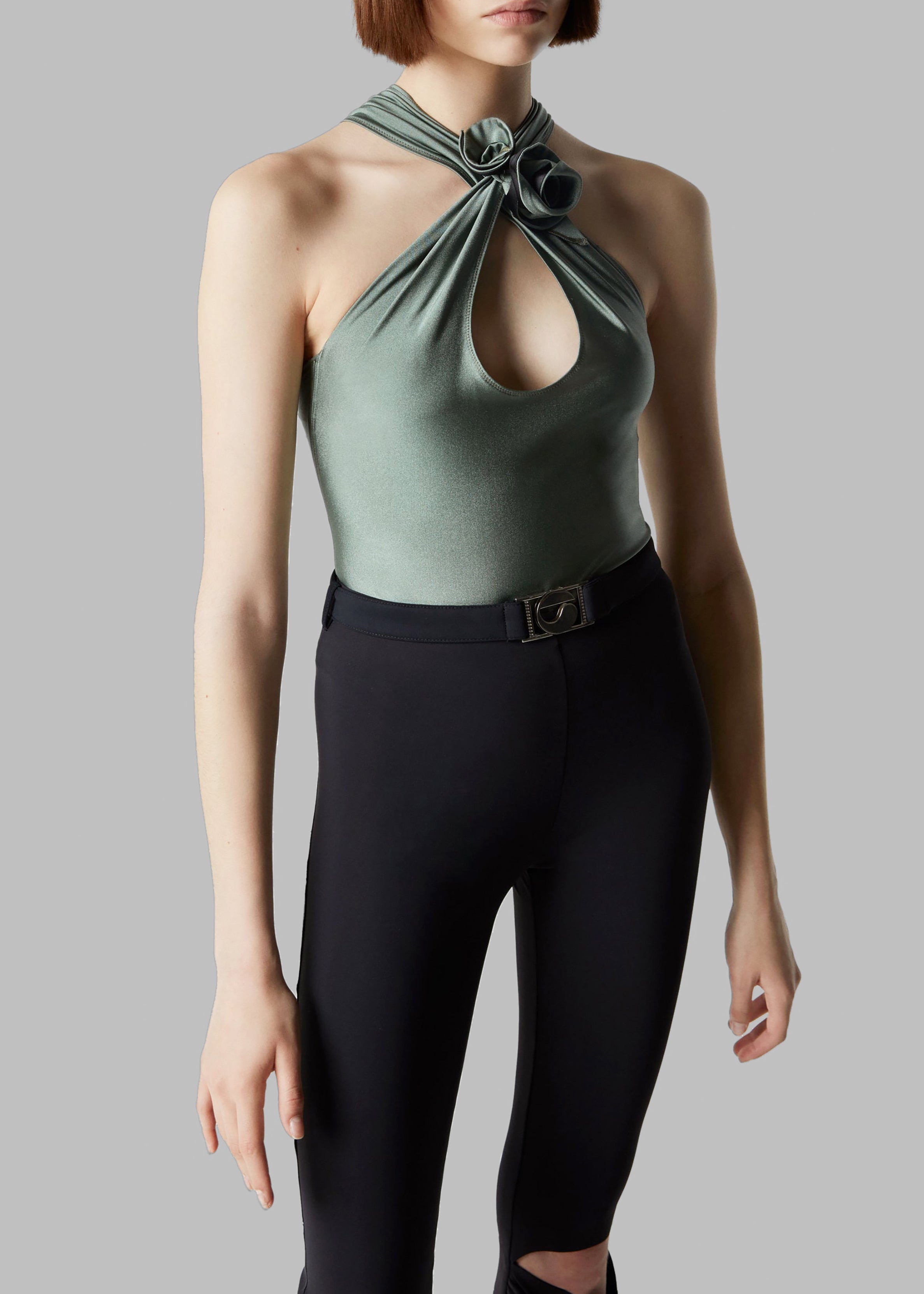 Coperni Crossover Flower Bodysuit - Sage Green - 1