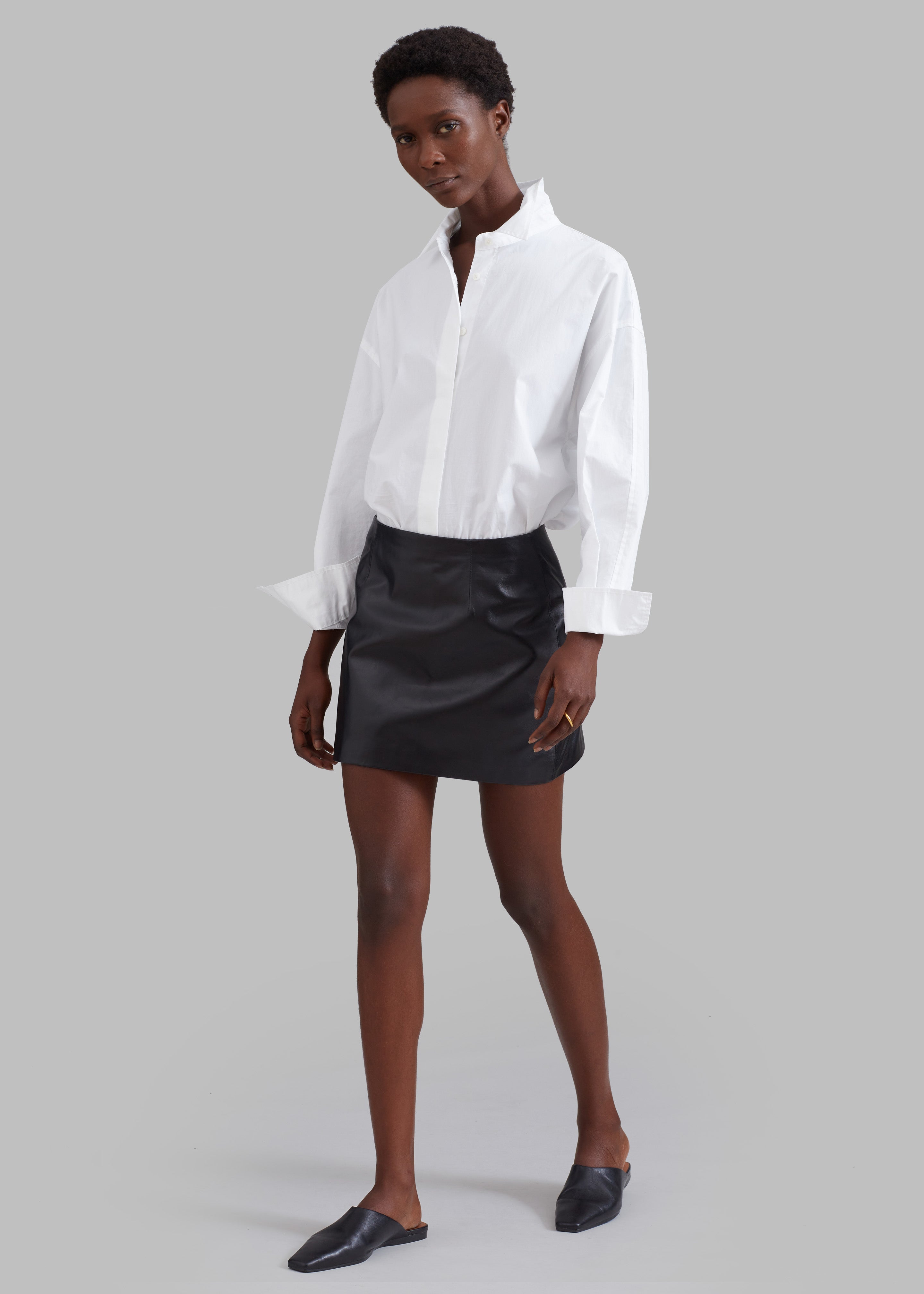 Derby Leather Mini Skirt - Black - 2