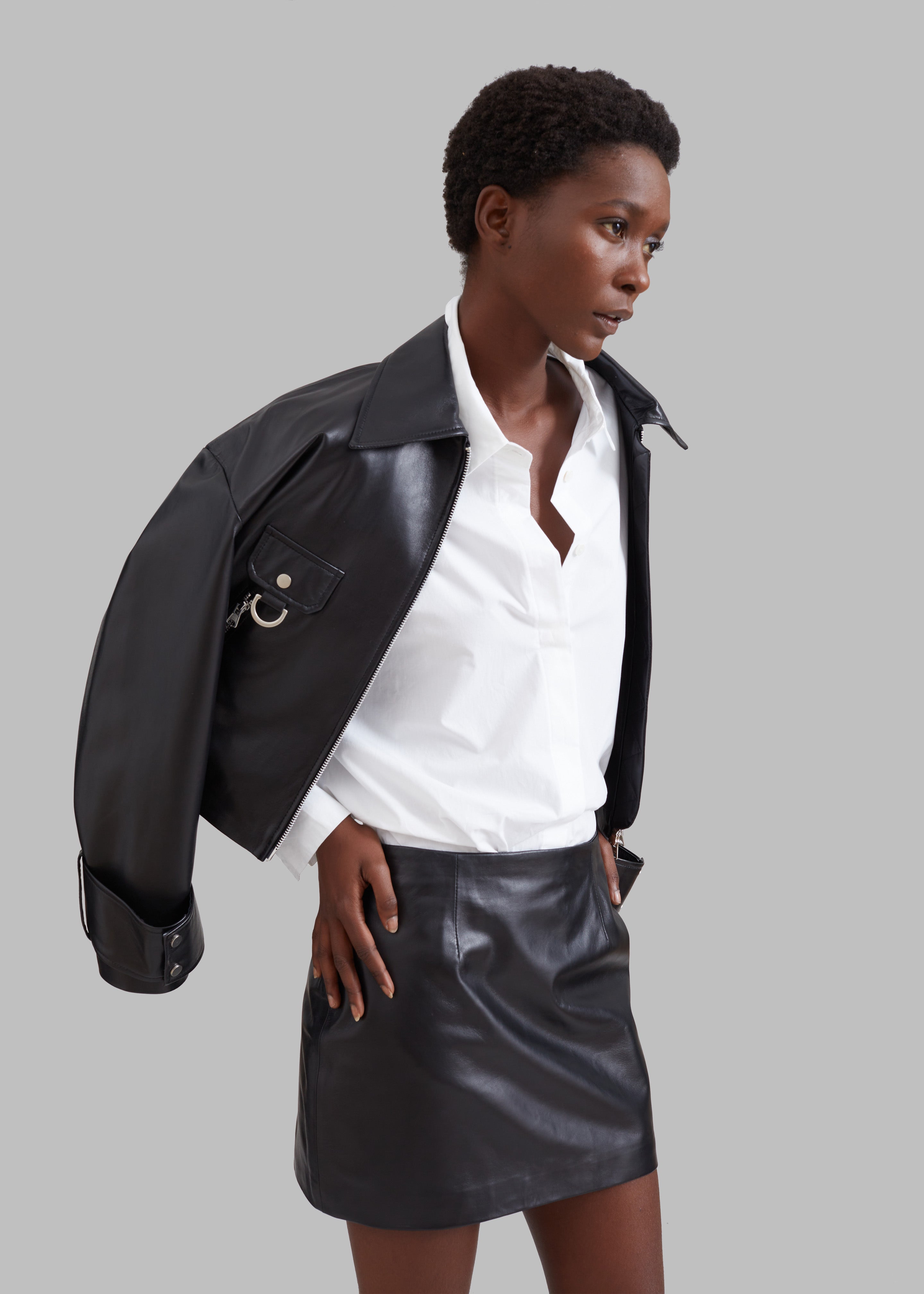 Derby Leather Mini Skirt - Black - 5