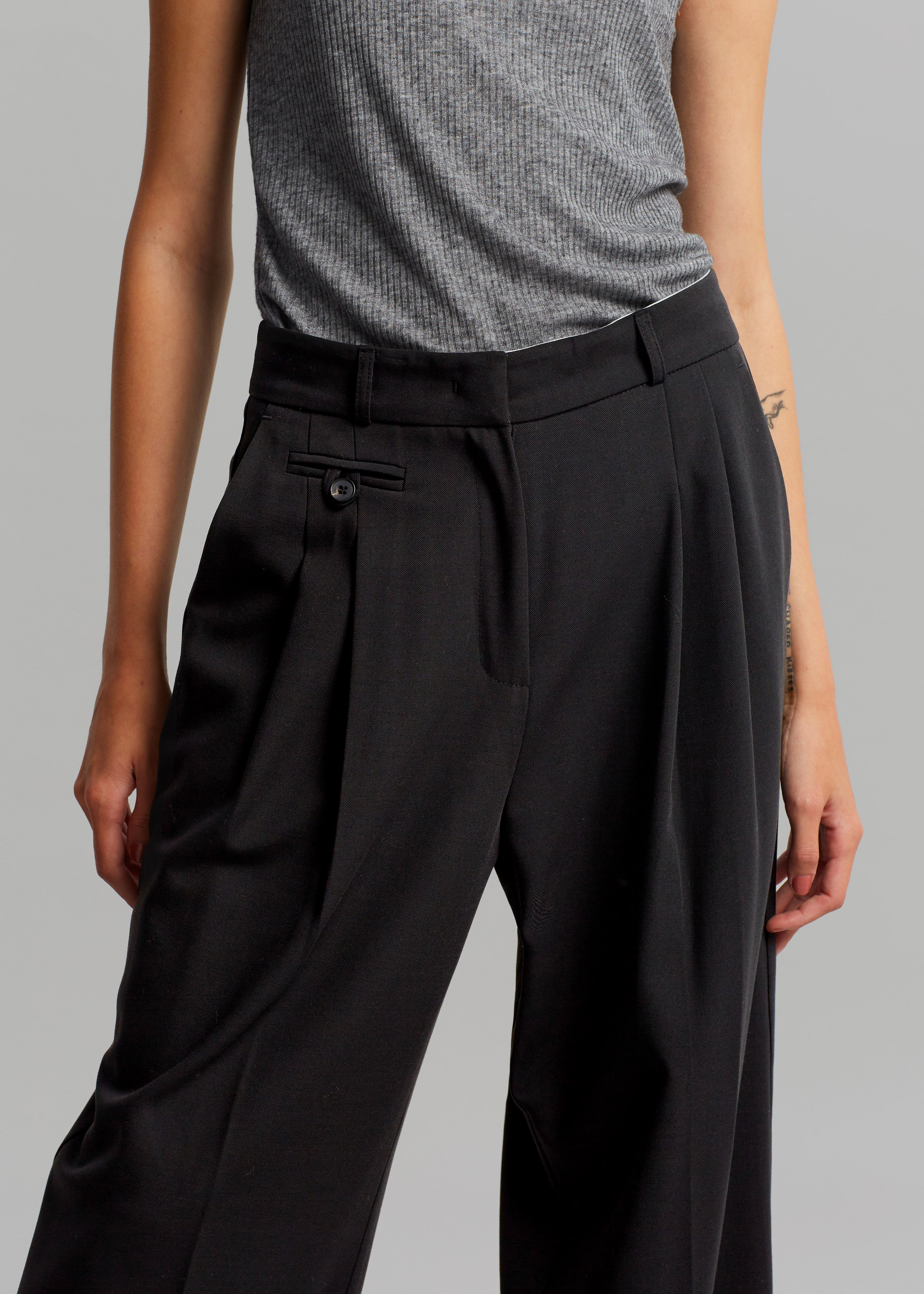 Dawn Button Slack Trousers - Black - 3