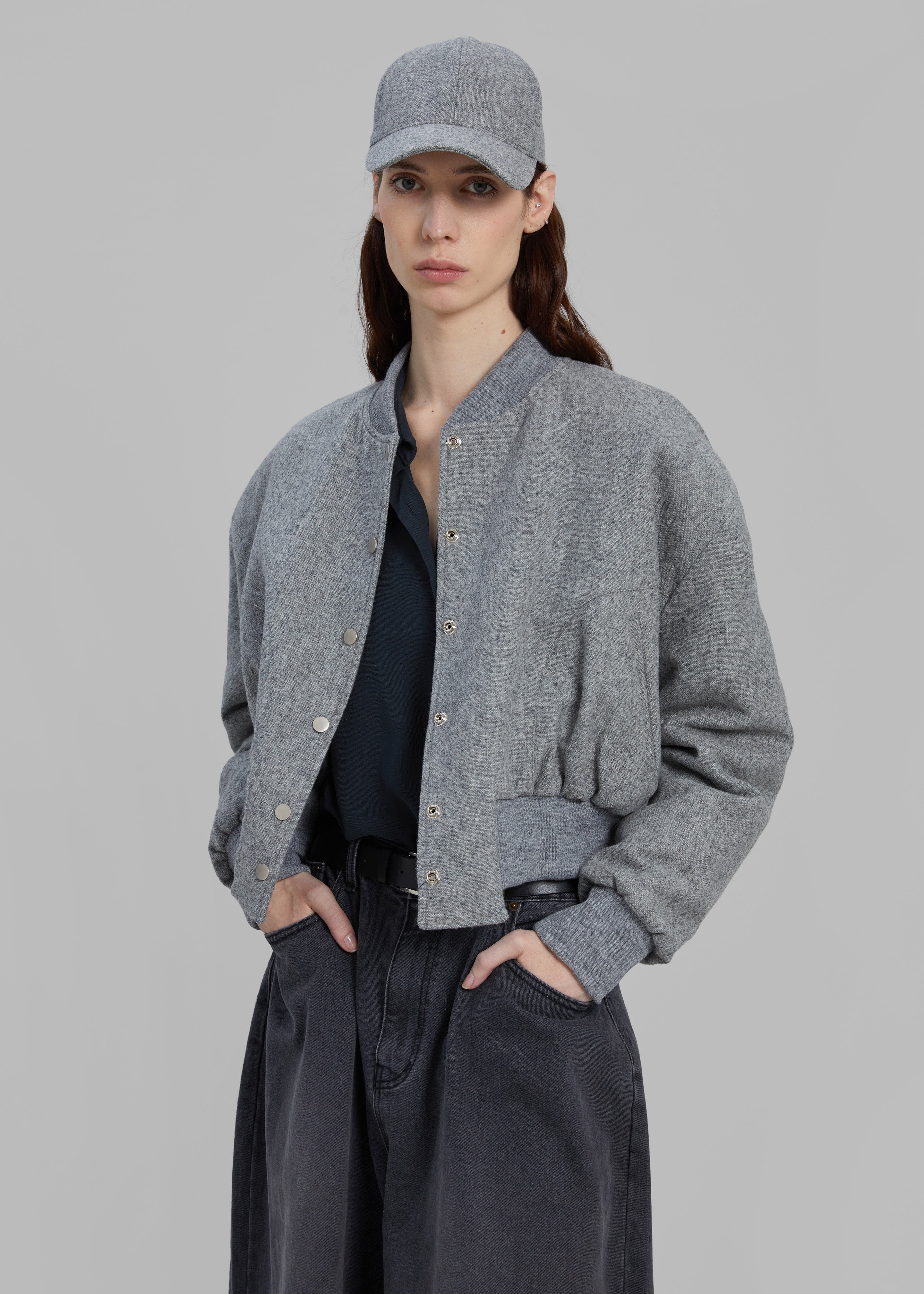 Grey wool store bomber jacket