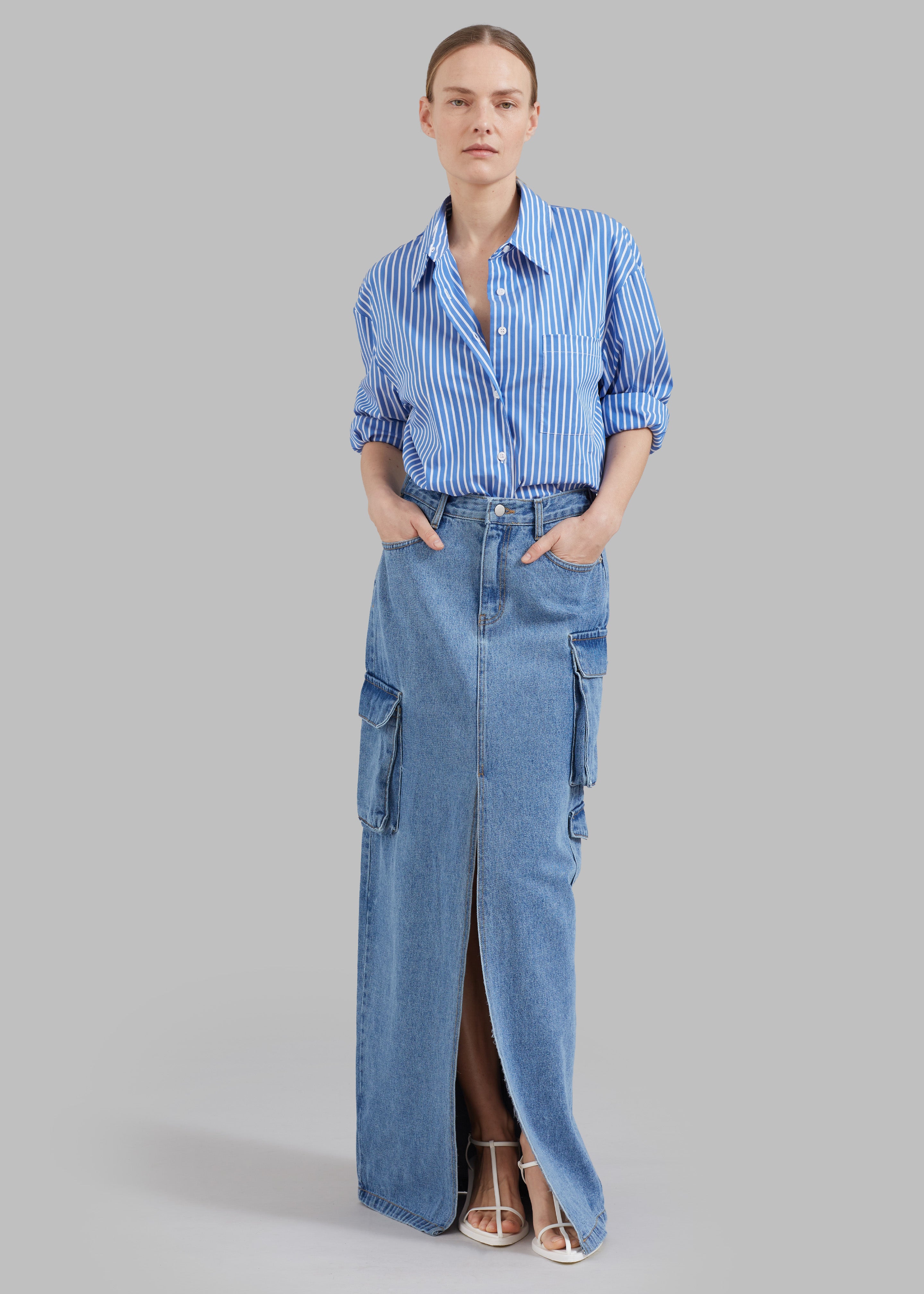 Lui Thin Stripe Shirt - Medium Blue Stripe - 3