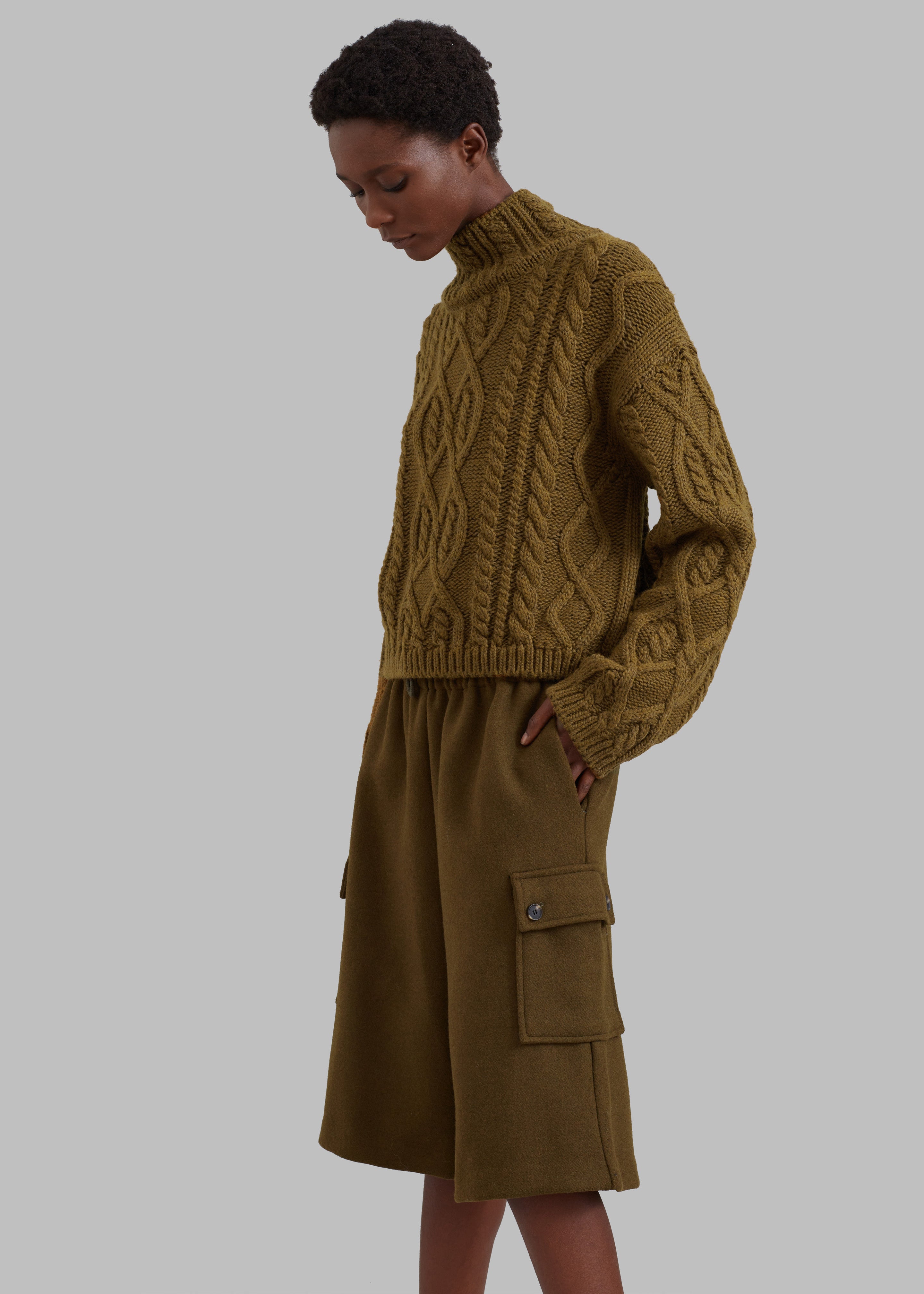 Khaki Cable Knit Sweater - Regular & Plus – Urban Boutique