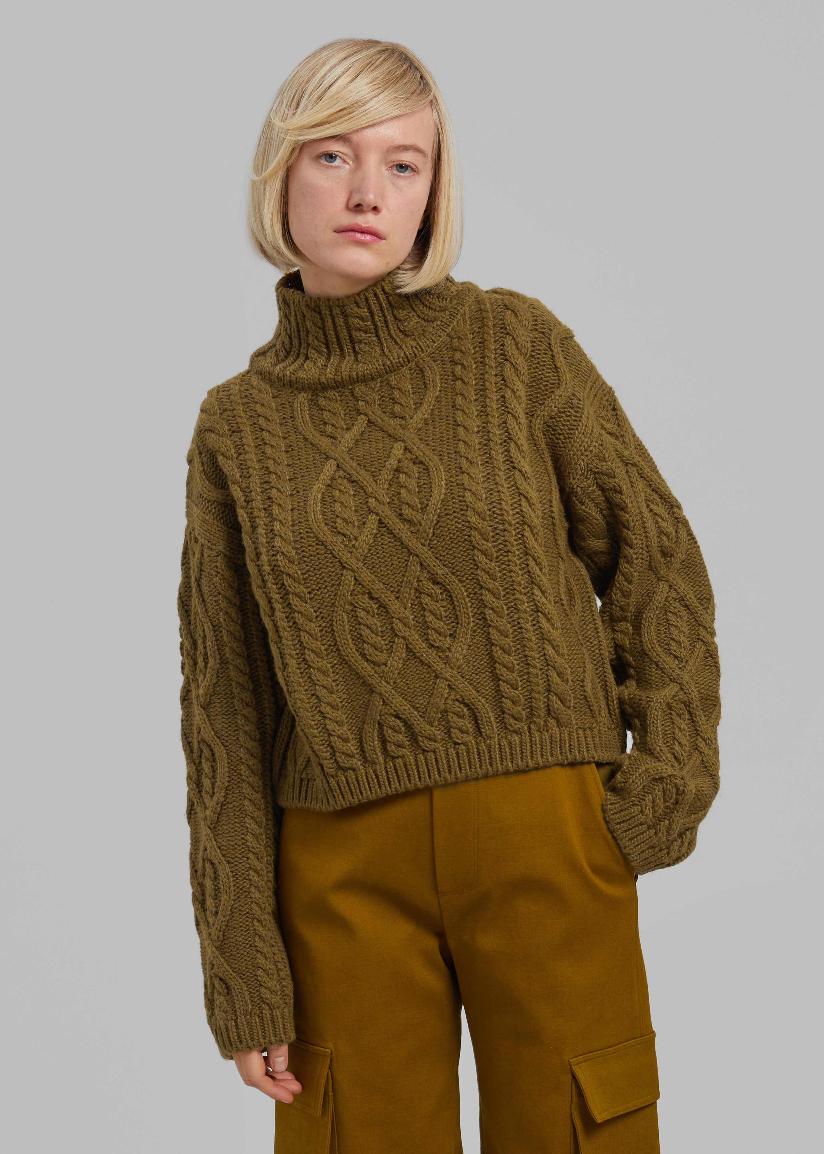 Devi Cable-Knit Mock Neck Sweater - Khaki Brown – The Frankie Shop