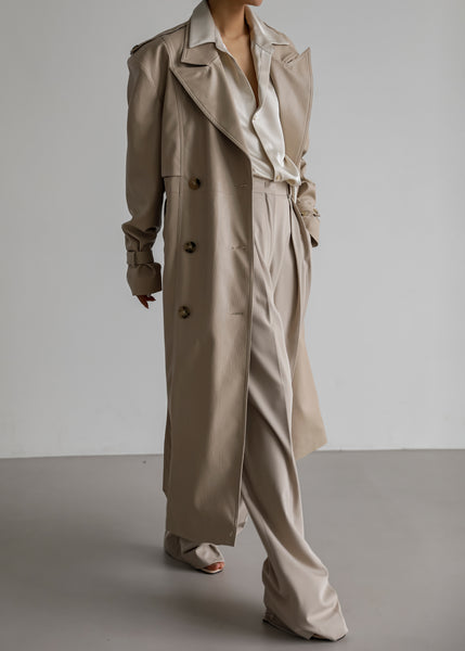 PINK COTTON AND BEIGE LEATHER TRENCH COAT