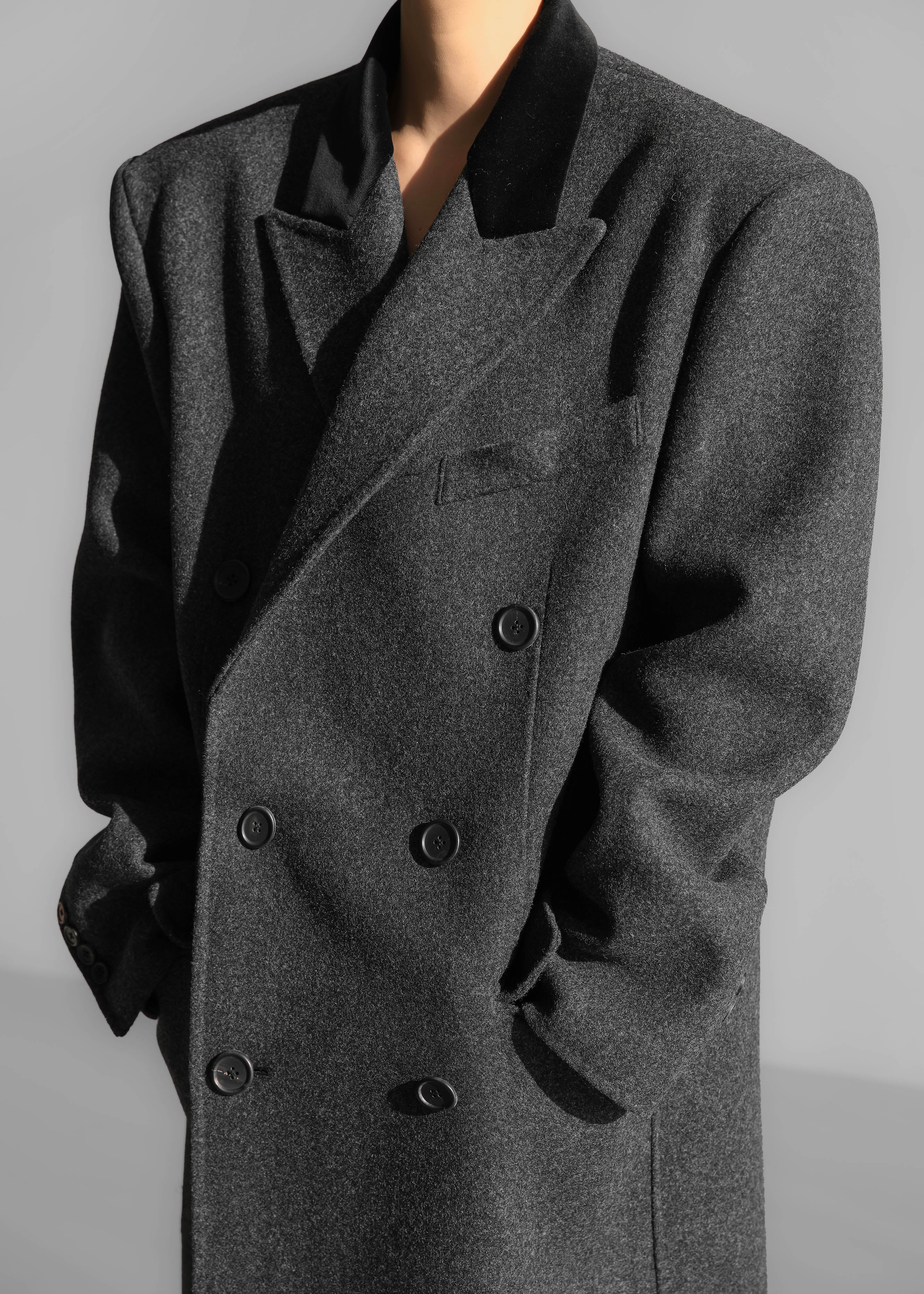 Dolly Contrast Collar Coat - Dark Grey Melange - 11