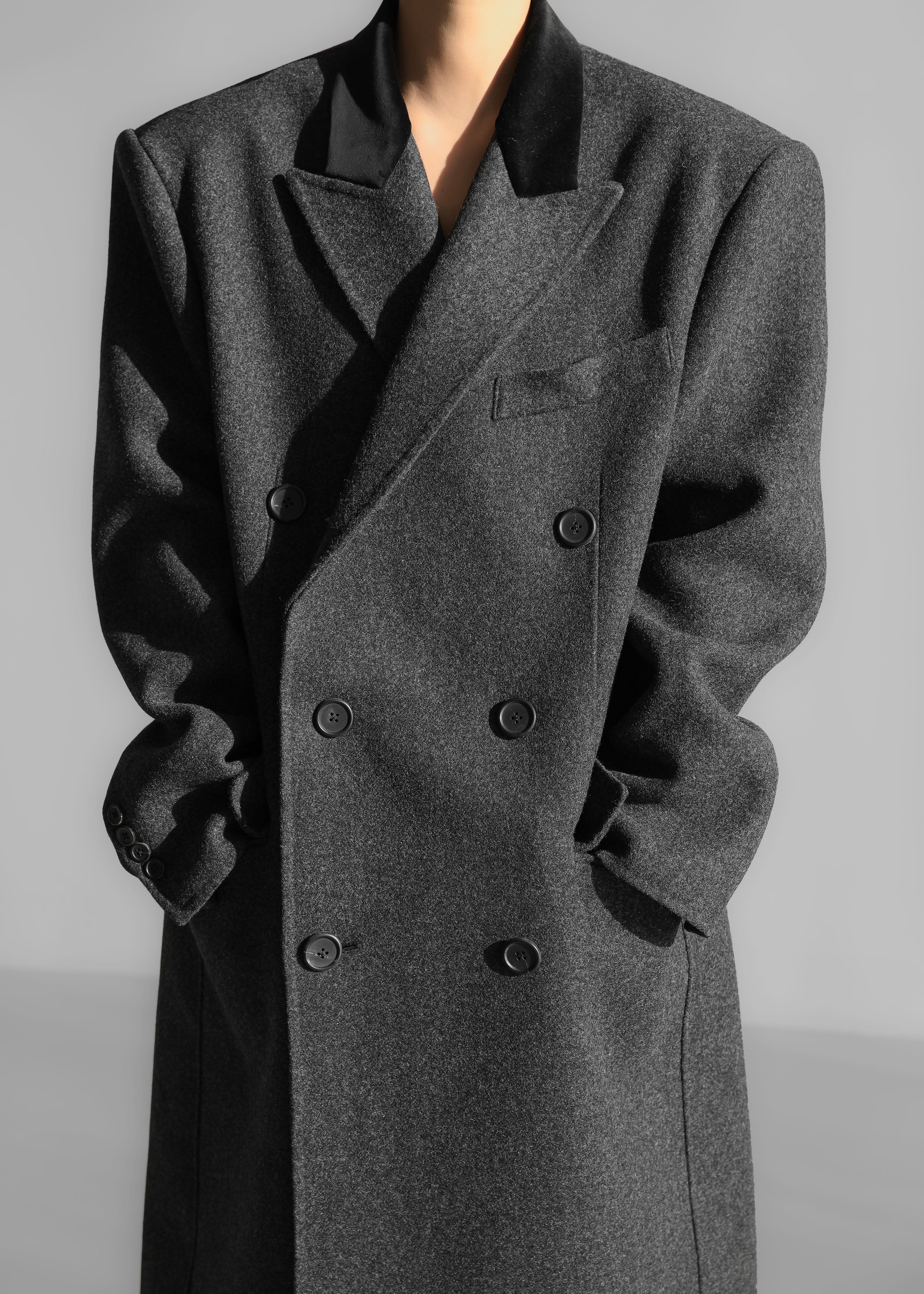 Grey overcoat black on sale collar