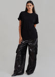 Donna Oversized Cargo Pants - Black Sequins