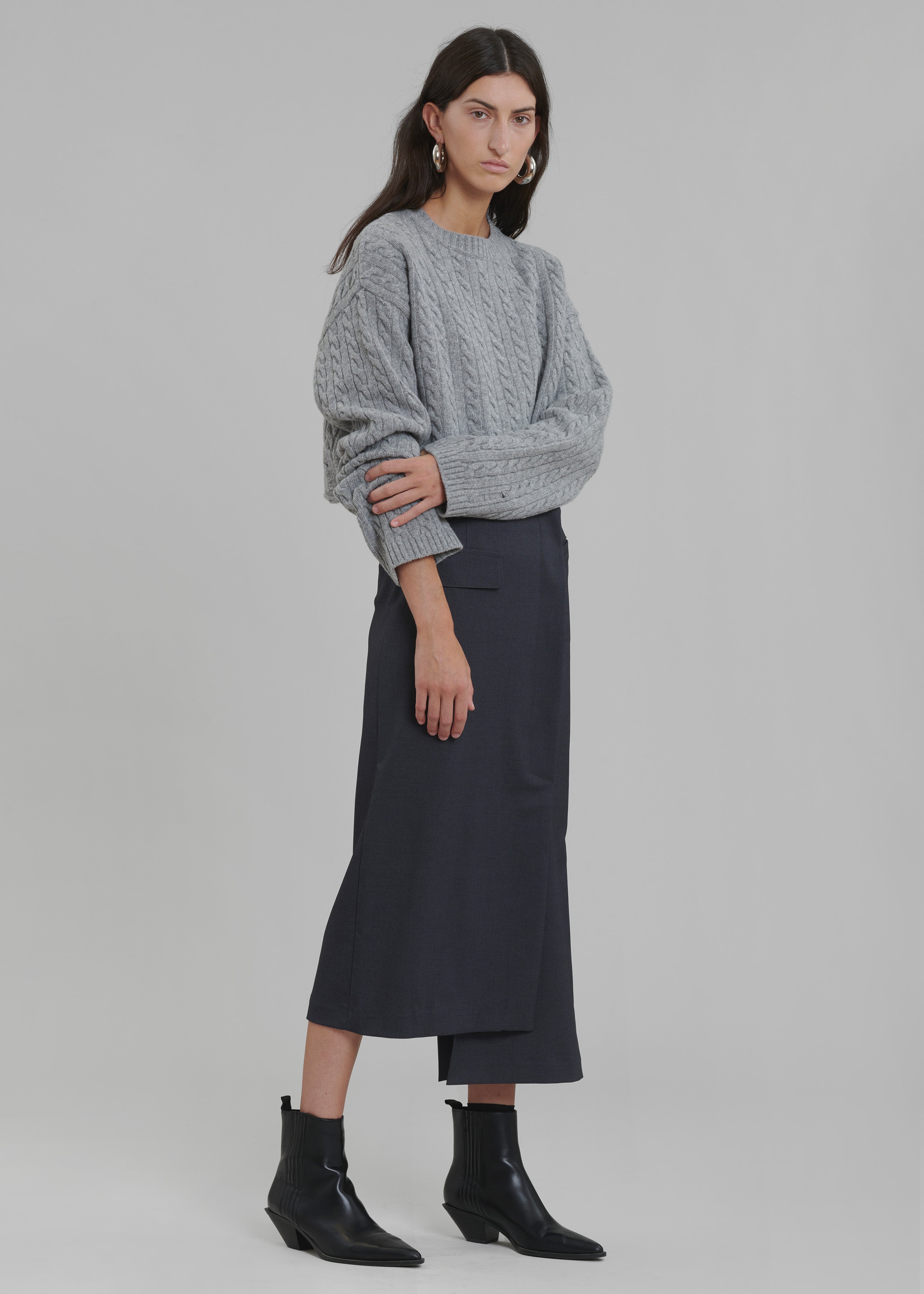 Farrah Braided Sweater - Grey Melange - 3