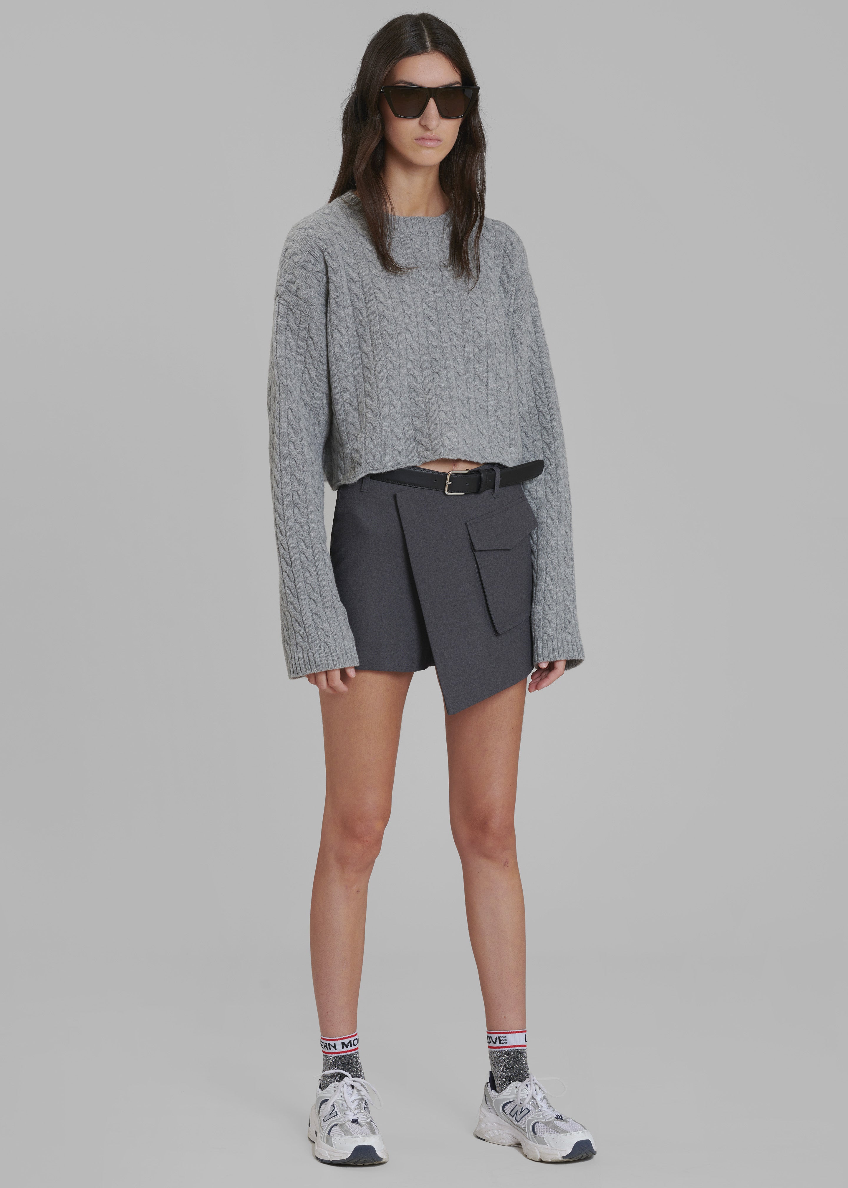 Farrah Braided Sweater - Grey Melange - 9