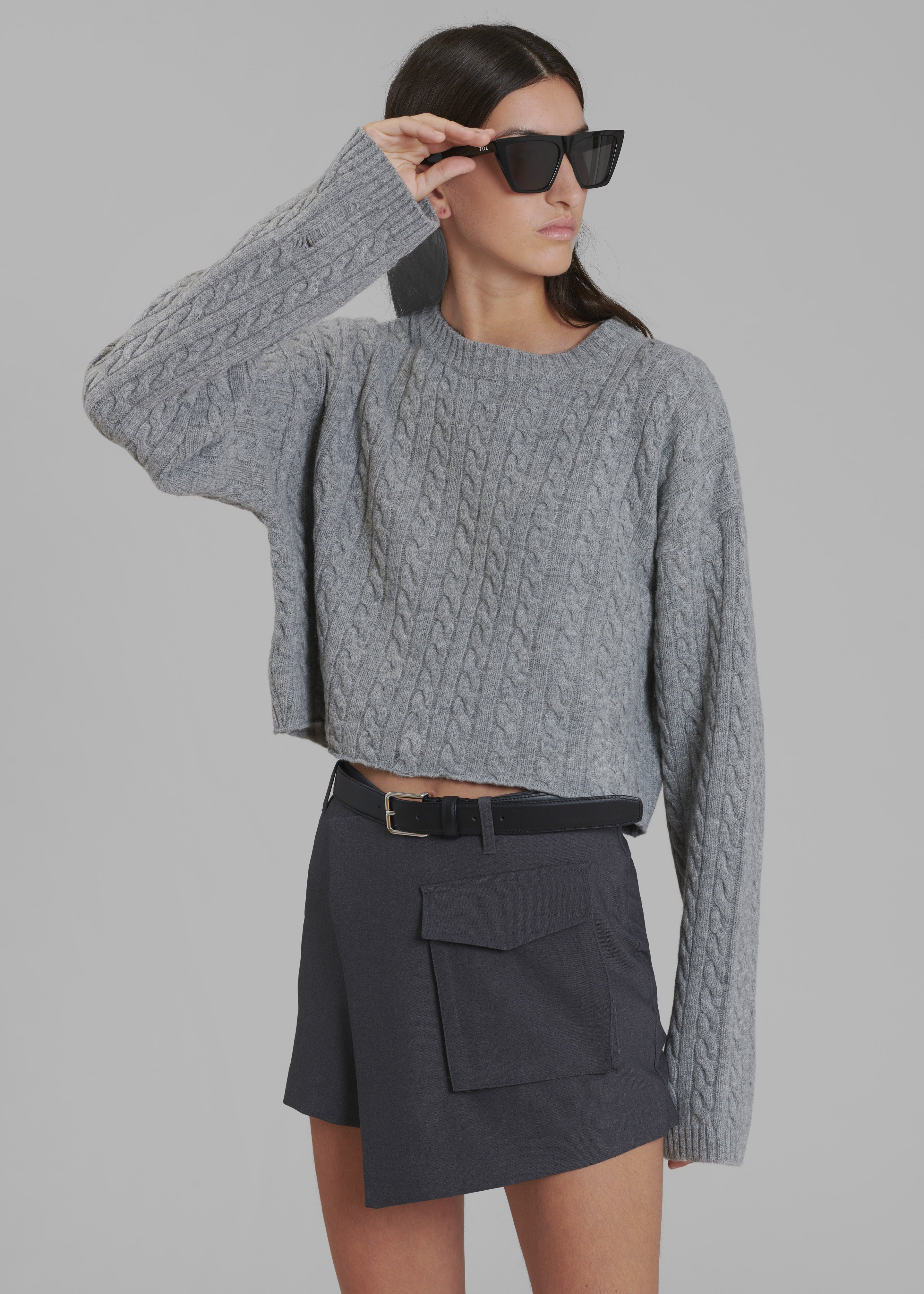 Farrah Braided Sweater - Grey Melange - 4