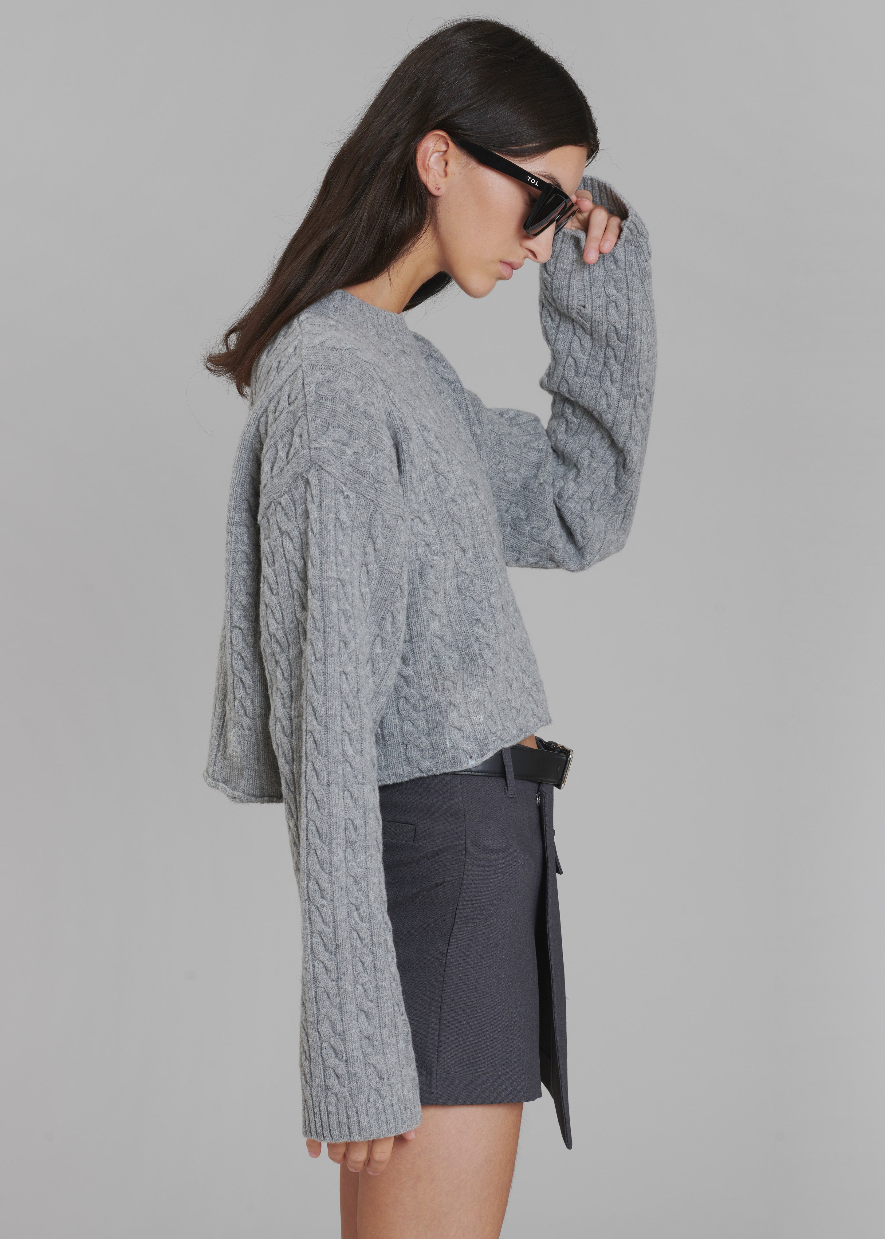 Farrah Braided Sweater - Grey Melange - 1