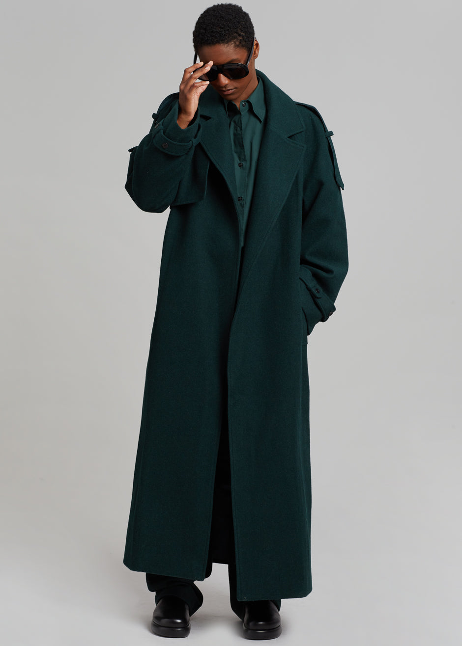 Suzanne Wool Trench Coat - Bottle Green - 1