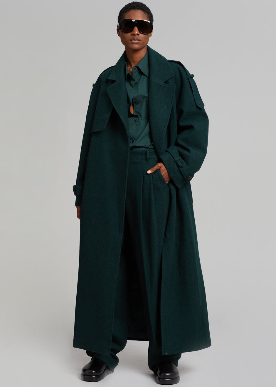 Suzanne Wool Trench Coat - Bottle Green - 2