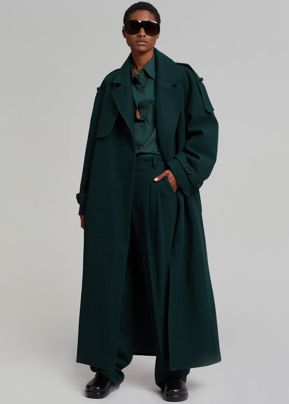 Suzanne Wool Trench Coat - Bottle Green - 1