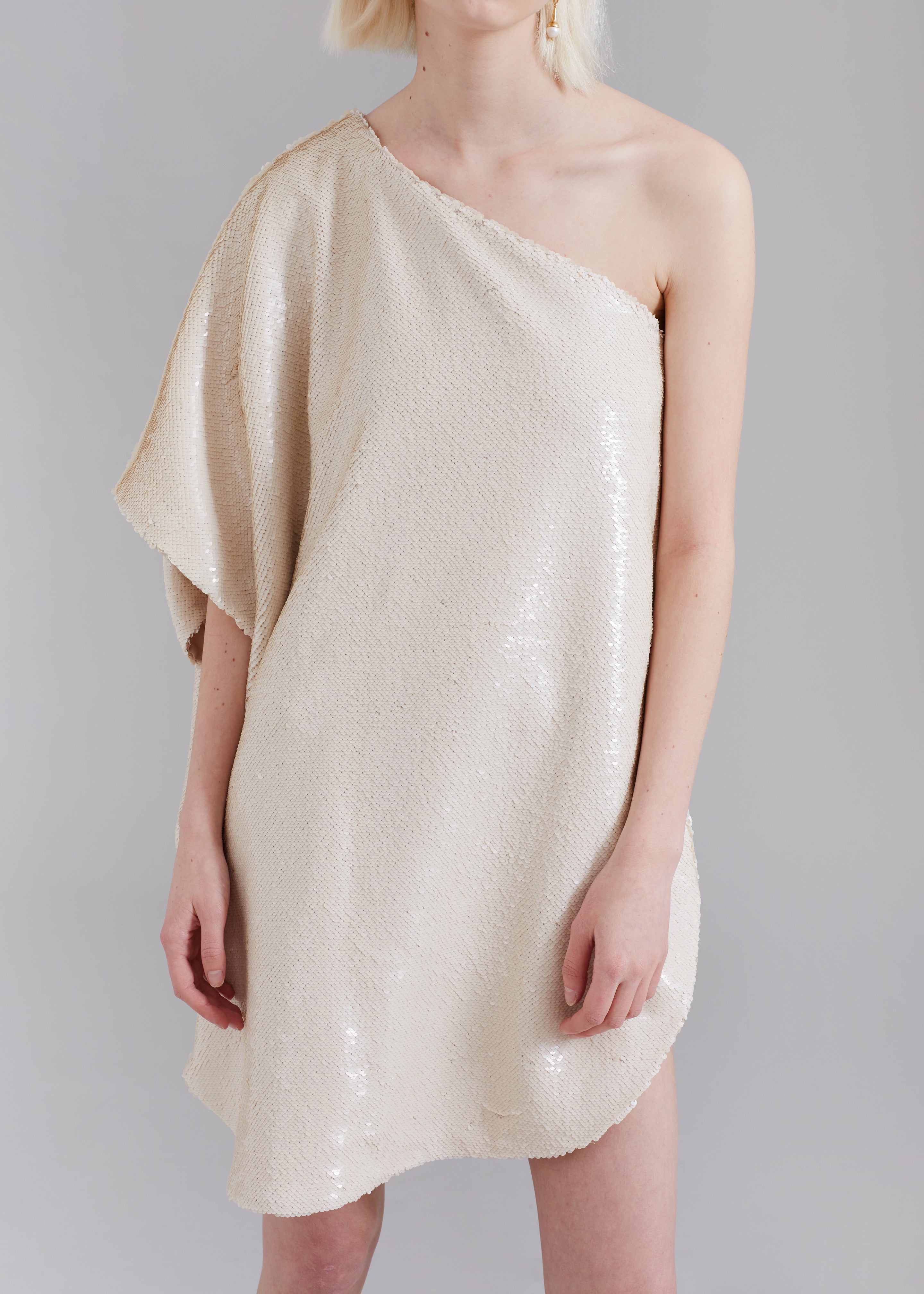 Gloria Sequins One Shoulder Dress - Cream - 3