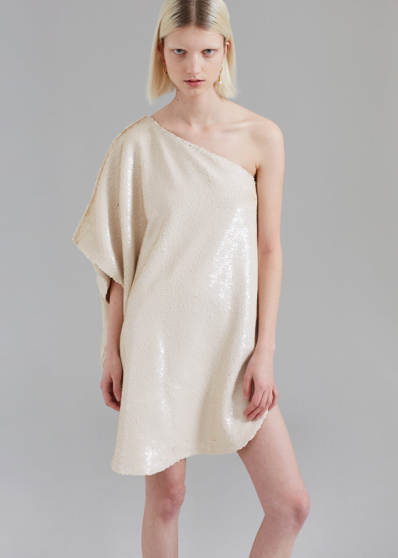 Gloria Sequins One Shoulder Dress - Cream