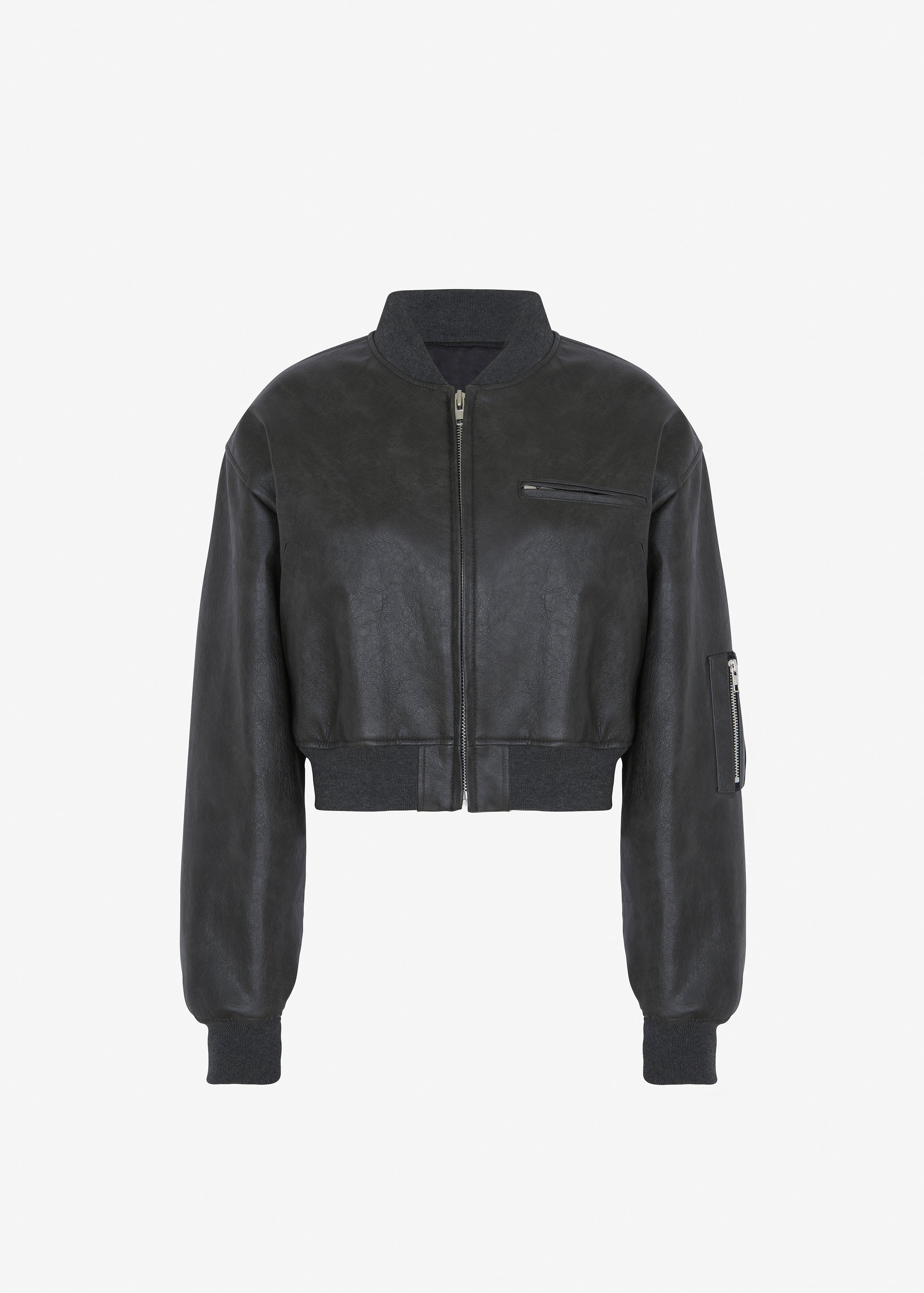 Gae Faux Leather Cropped Bomber - Charcoal - 15