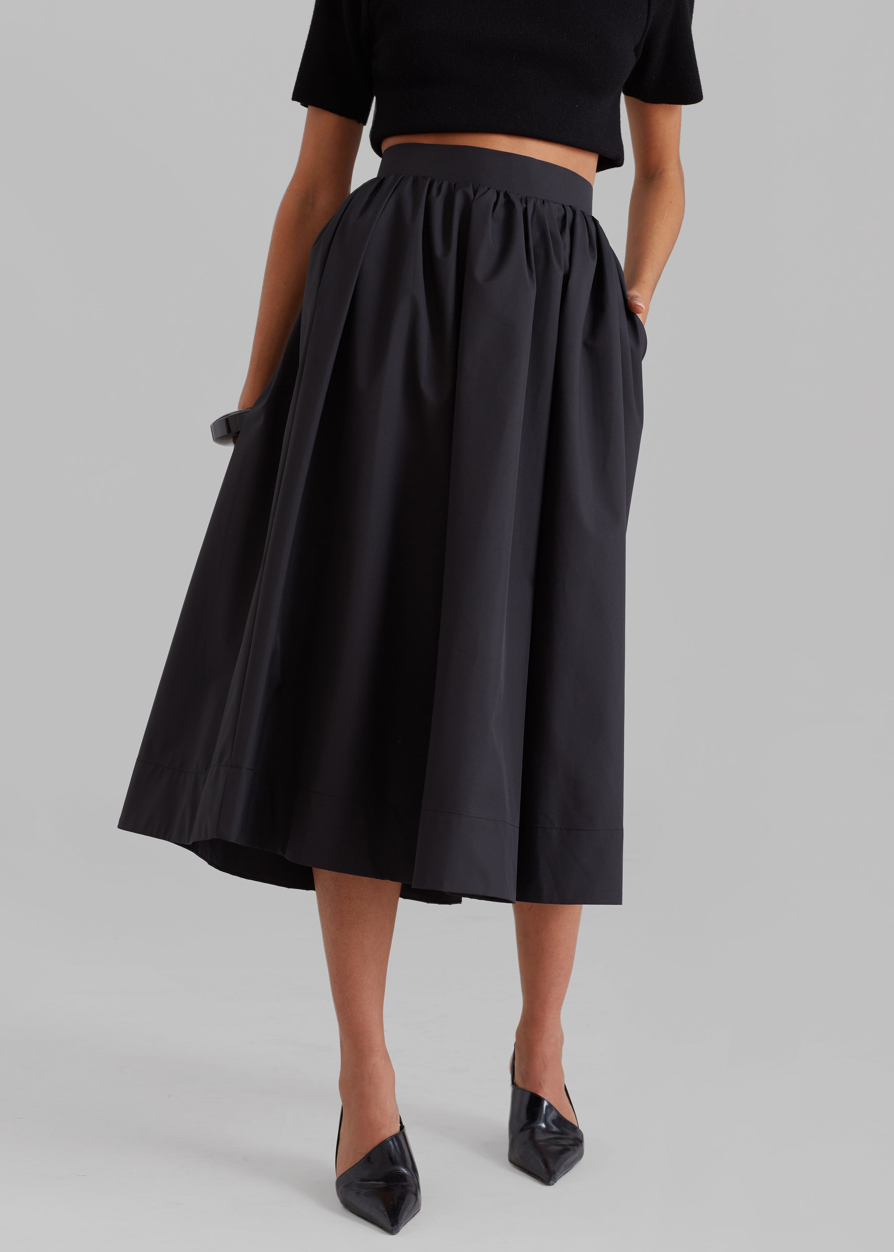 Grace Pleated Midi Skirt - Black - 2