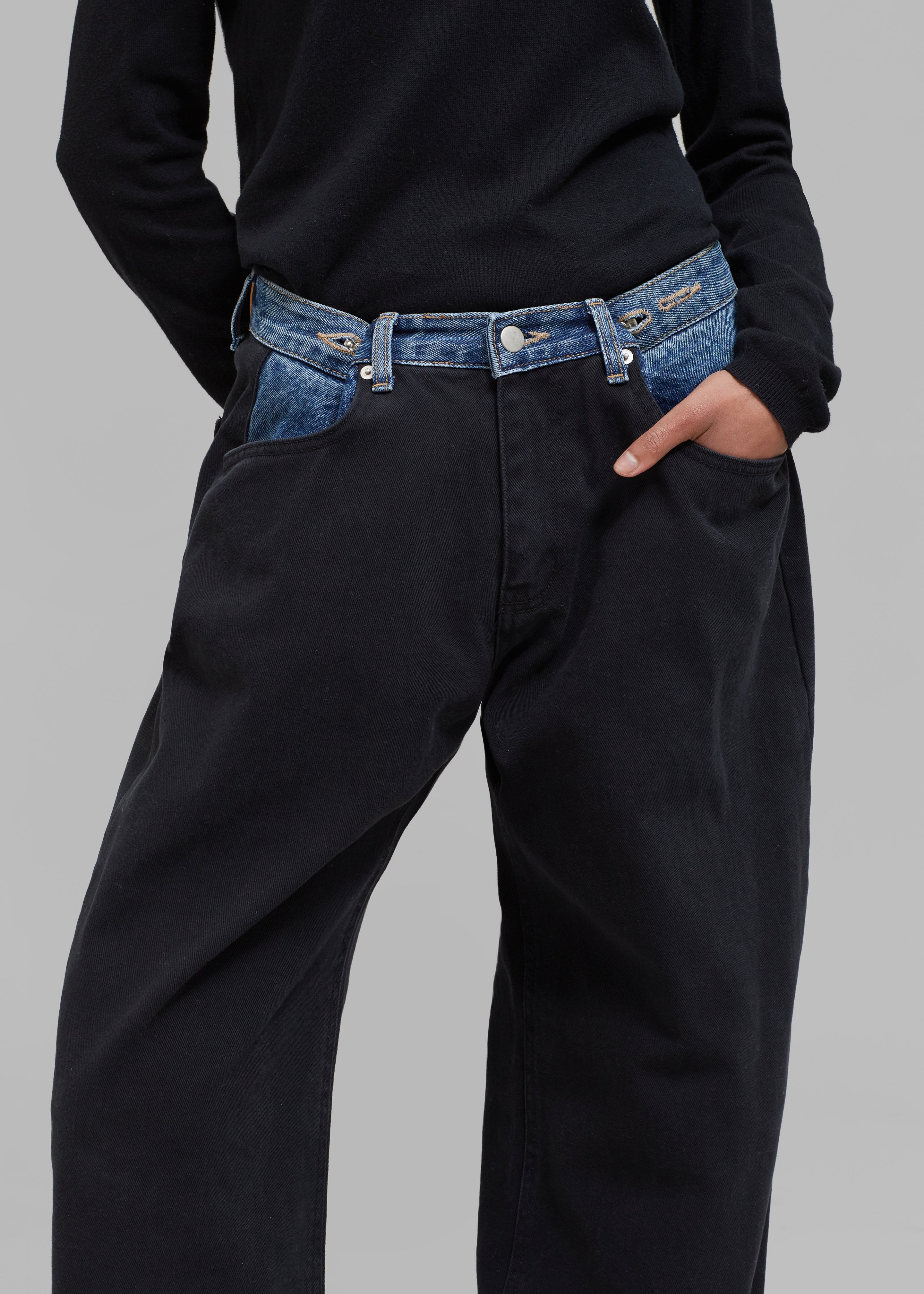 Hayla Contrast Denim Pants - Black/Blue