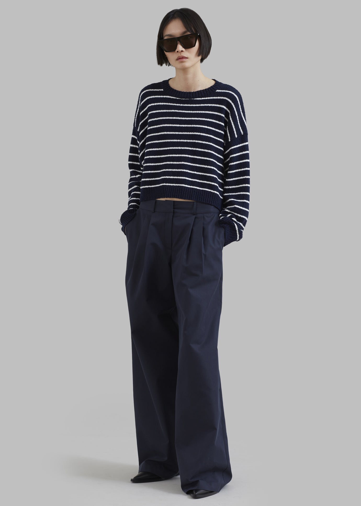Iona Boatneck Navy Sweater - White Stripe - 1