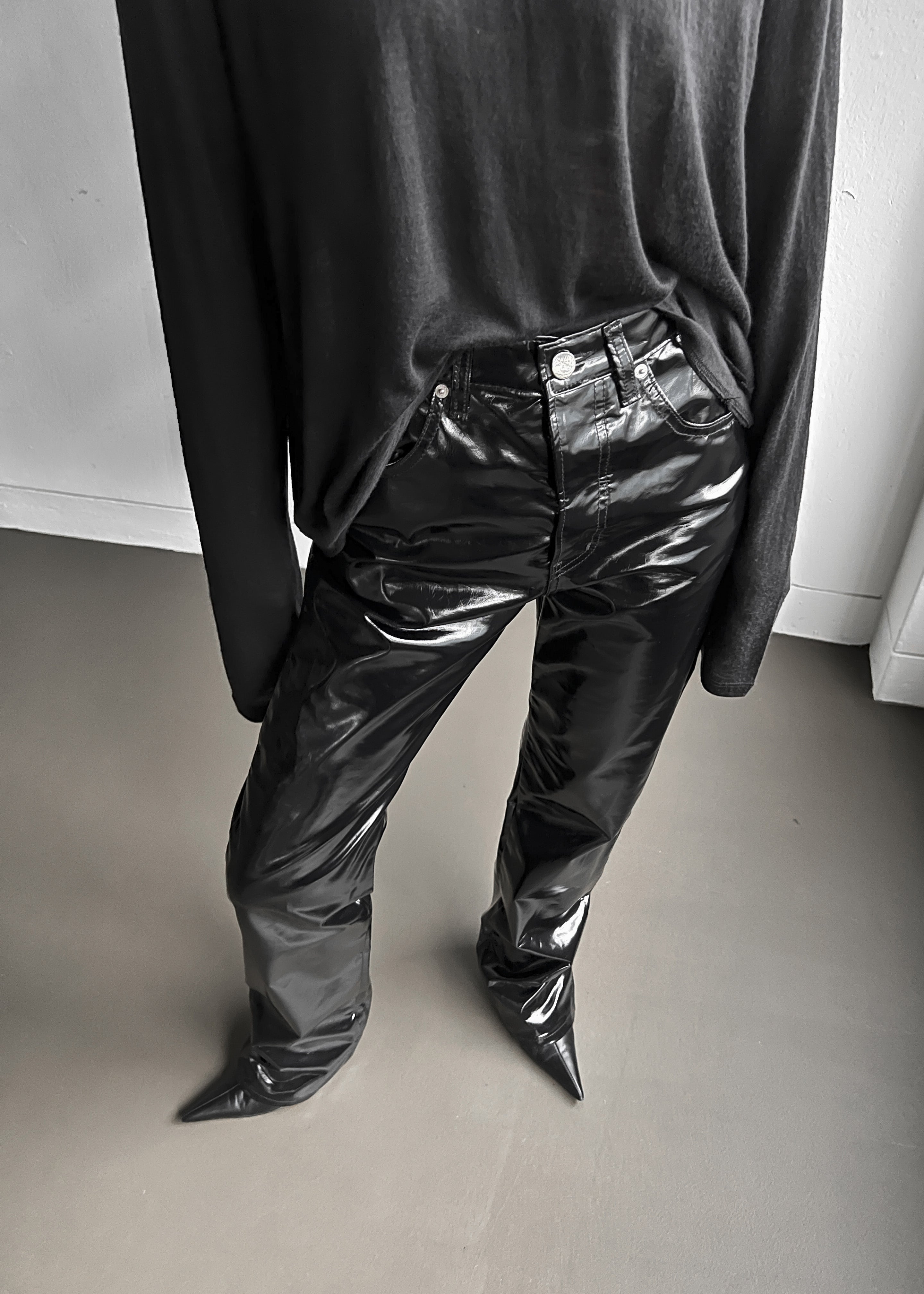 Vinyl Slim Leg Trousers Black | Fiorucci