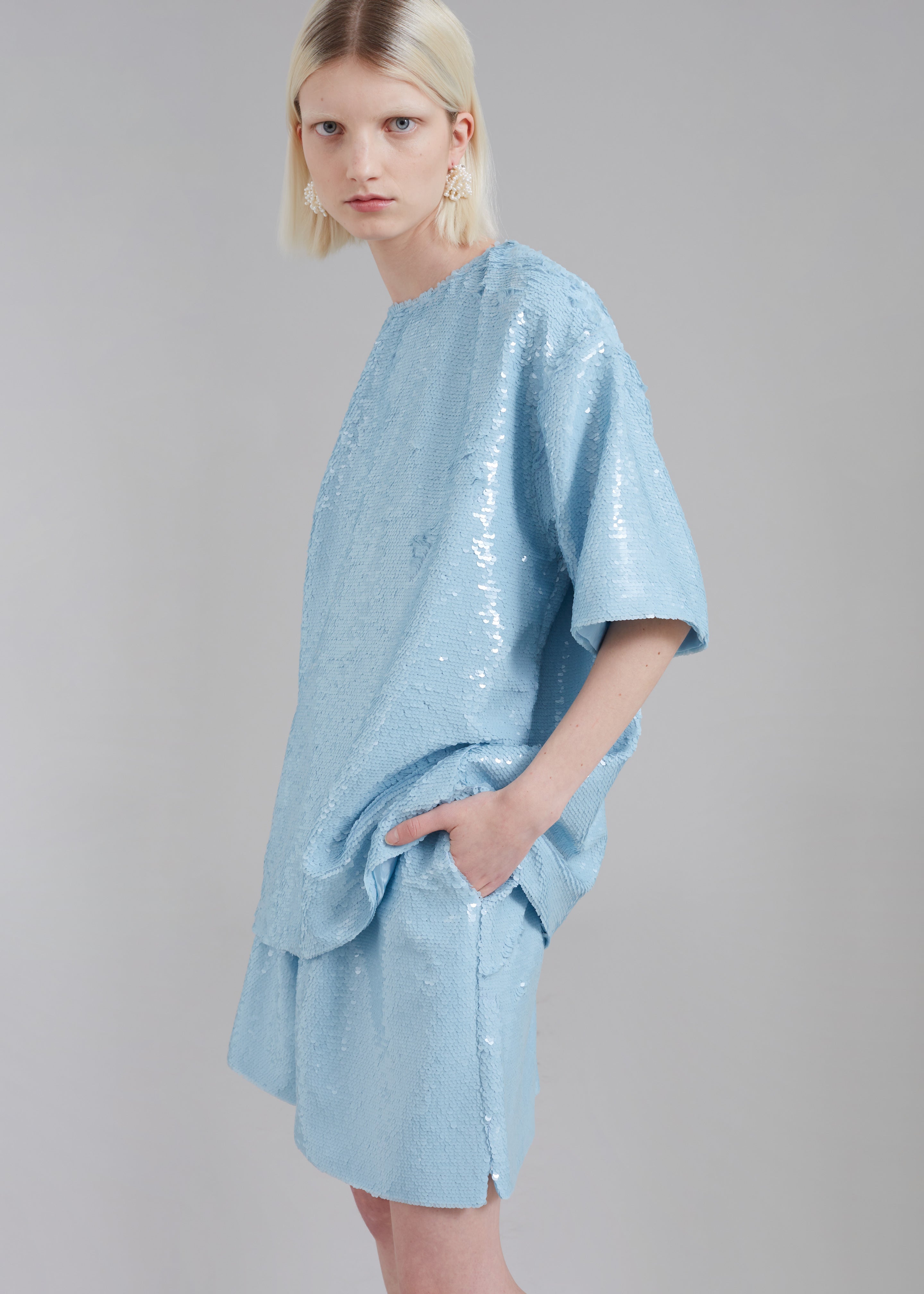 Jones Boxy Sequins Tee - Sky – The Frankie Shop