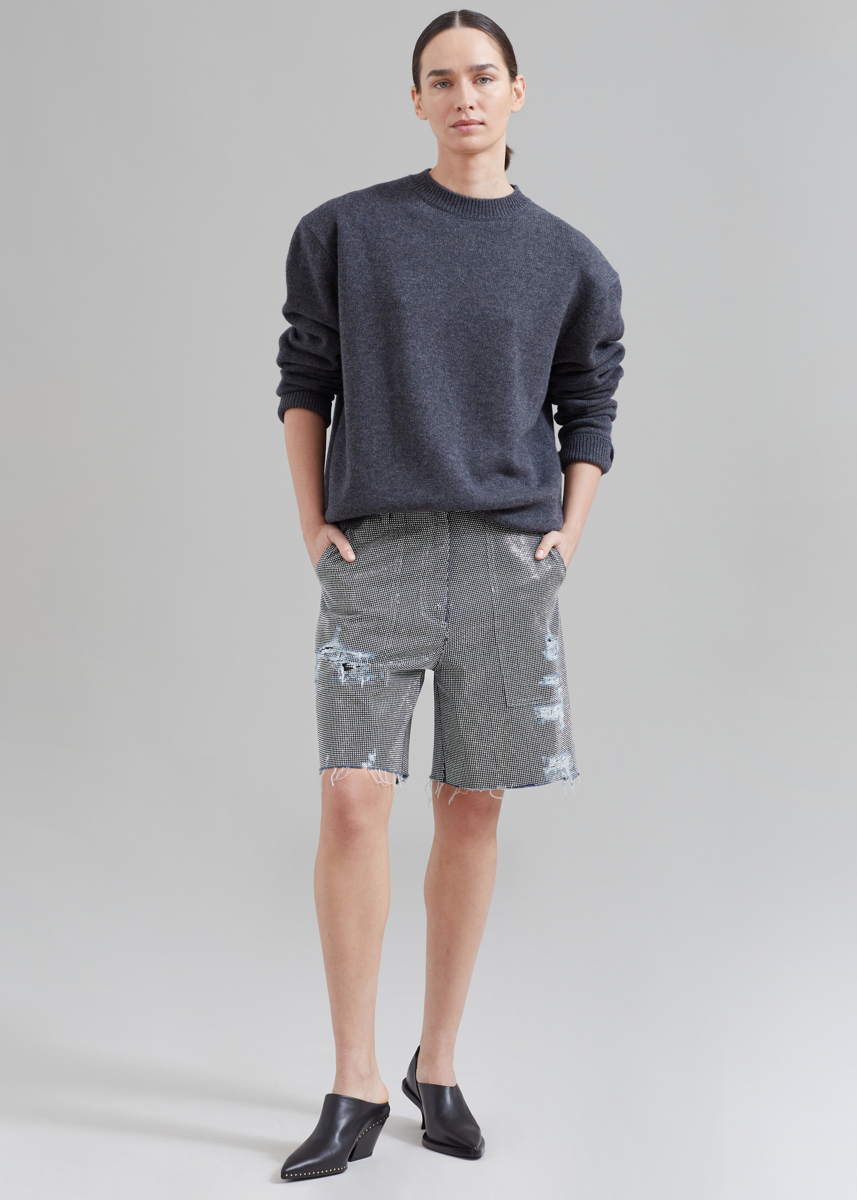 JW Anderson Studded Workwear Shorts - Indigo/Silver - 1