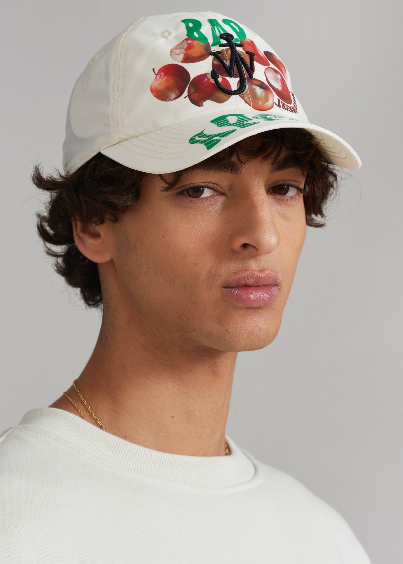 JW Anderson Baseball Cap With Apple Print - White - 1
