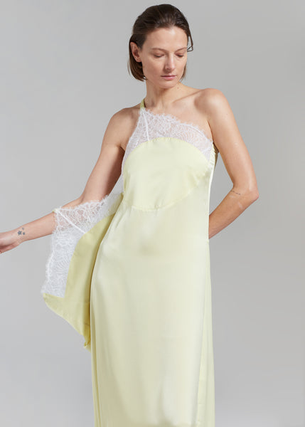 JW Anderson One Shoulder Asymmetric Lace Slip Dress - Pale Yellow