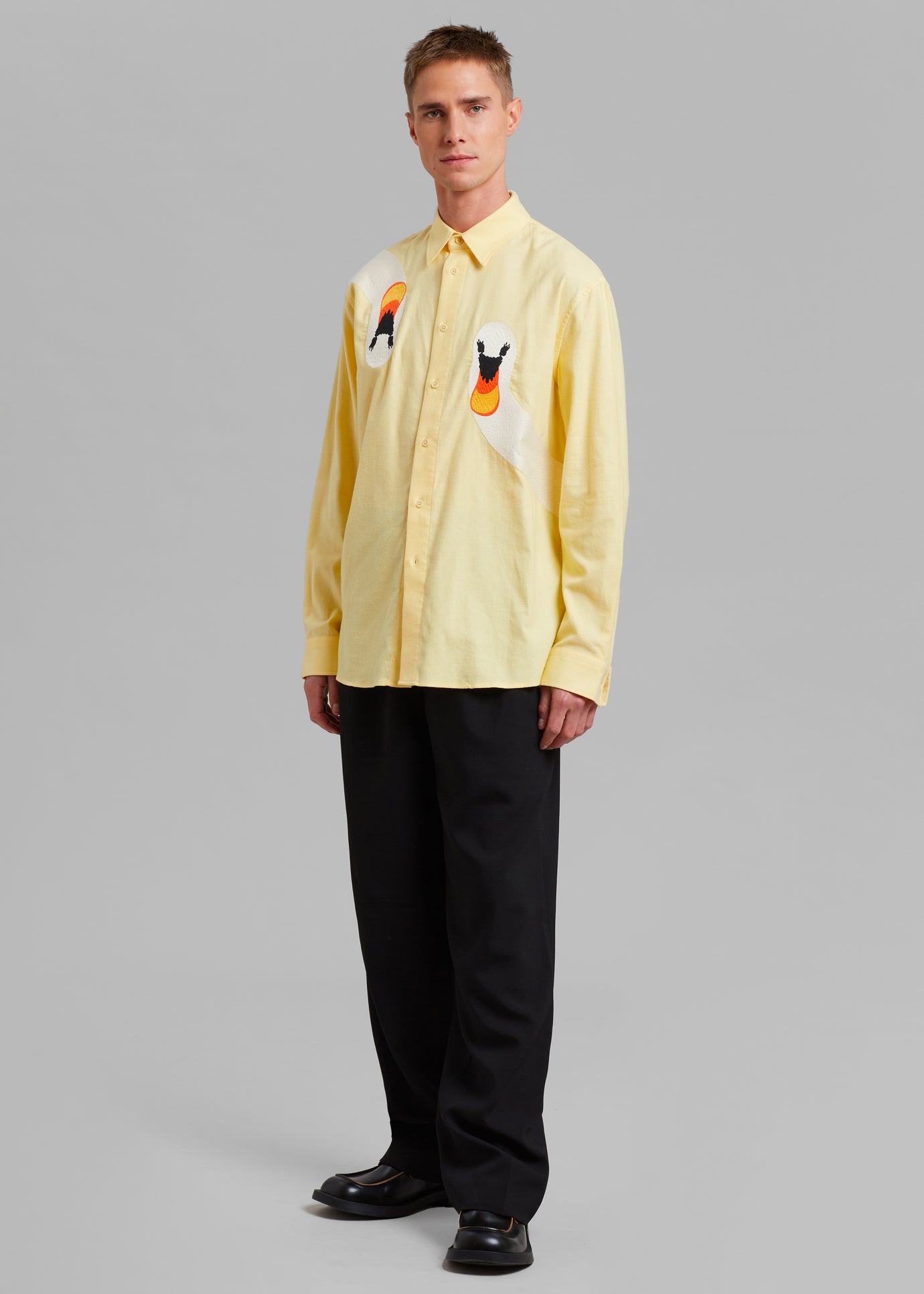 JW Anderson Swan Embroidered Classic Fit Shirt - Yellow - 1