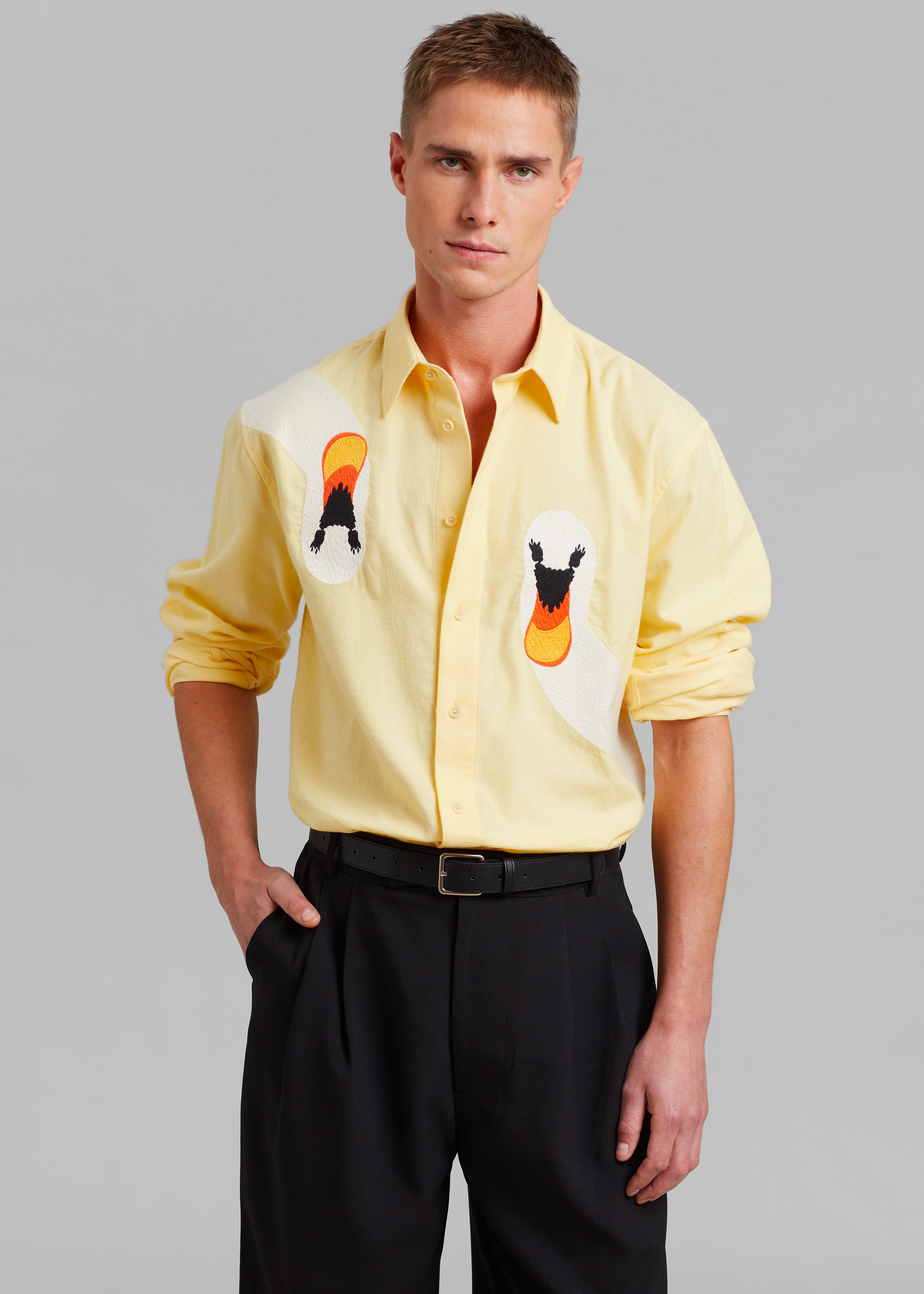 JW Anderson Swan Embroidered Classic Fit Shirt - Yellow - 6