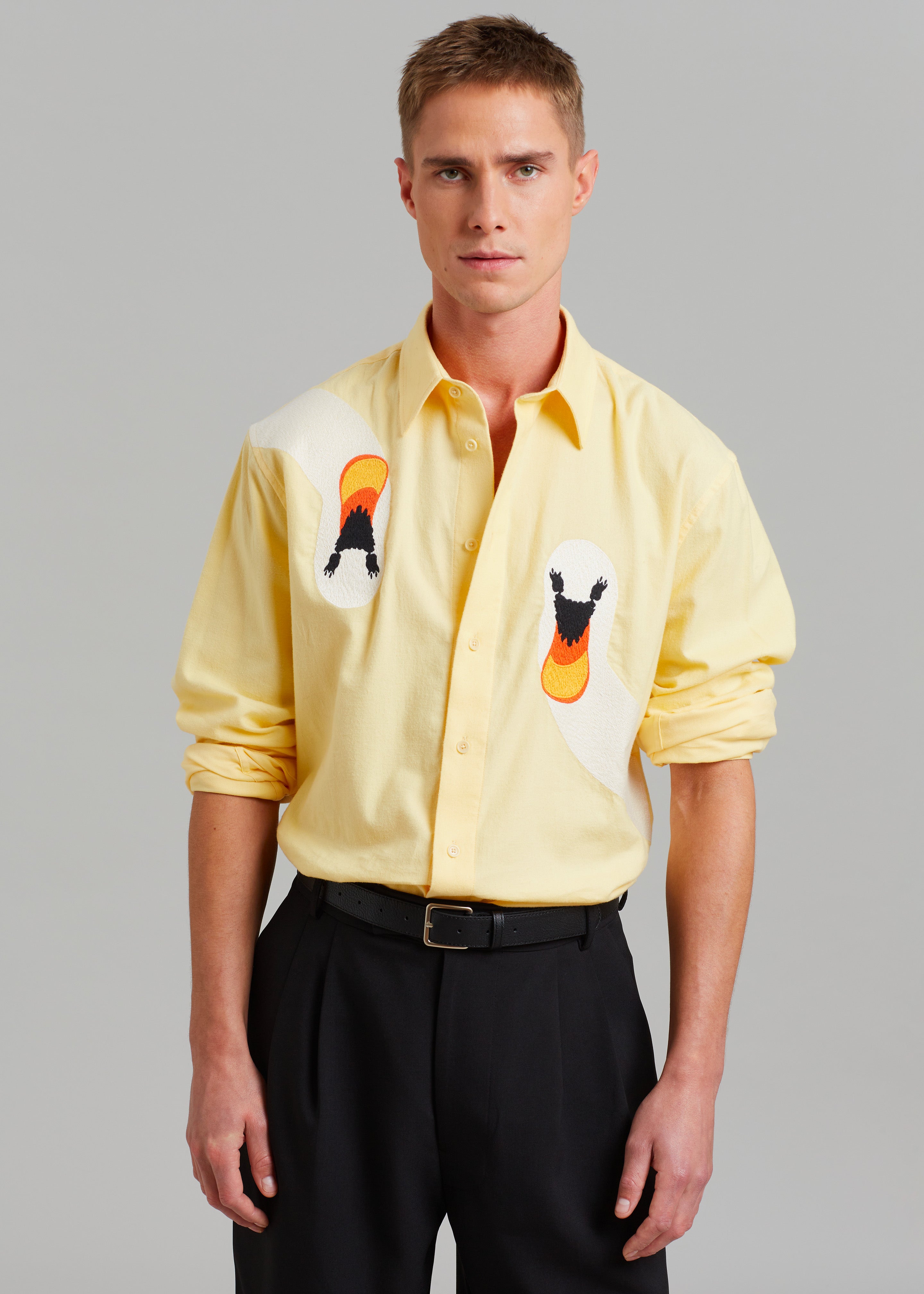 JW Anderson Swan Embroidered Classic Fit Shirt - Yellow