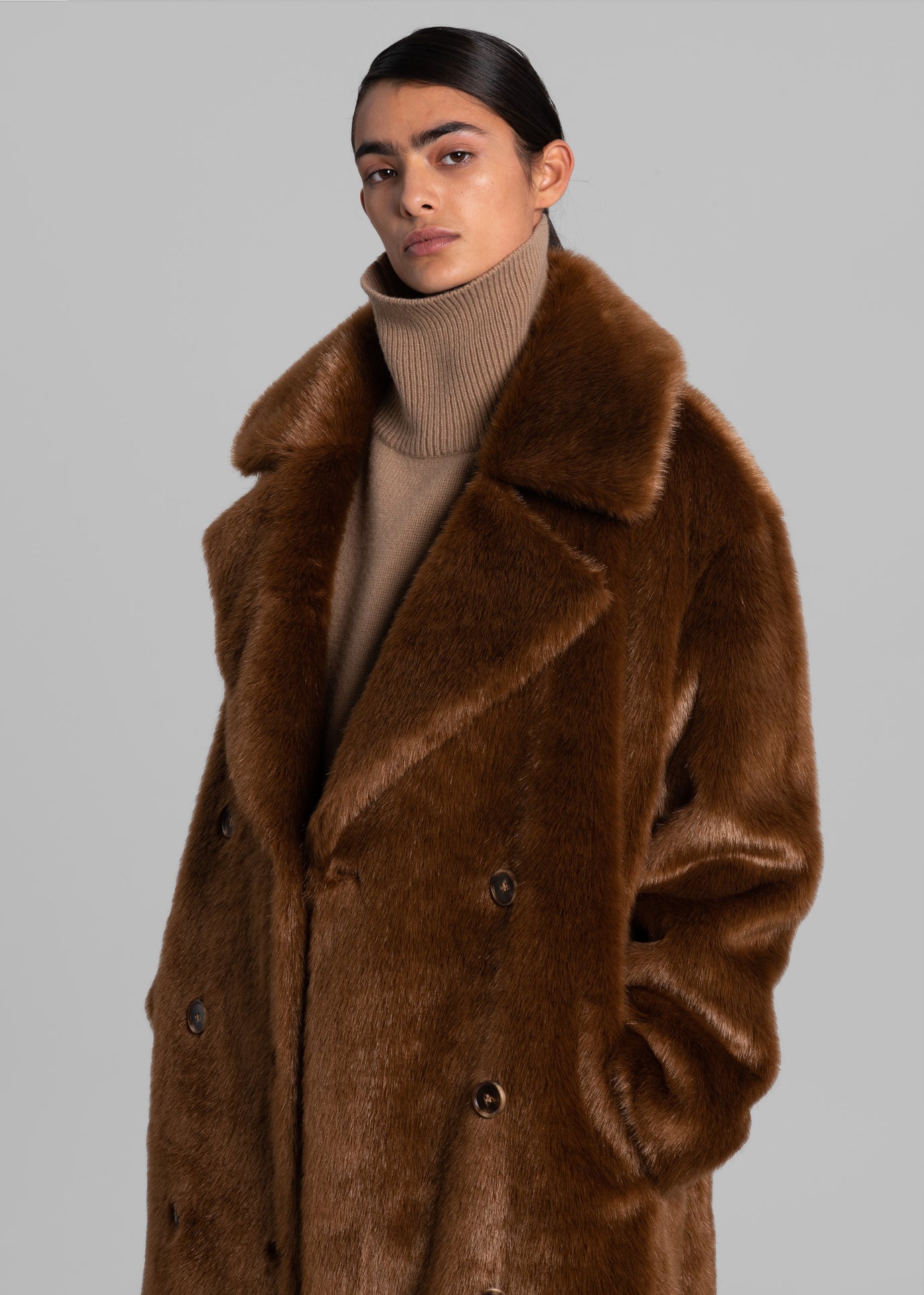 Joni Faux Fur Coat - Dark Camel - 1