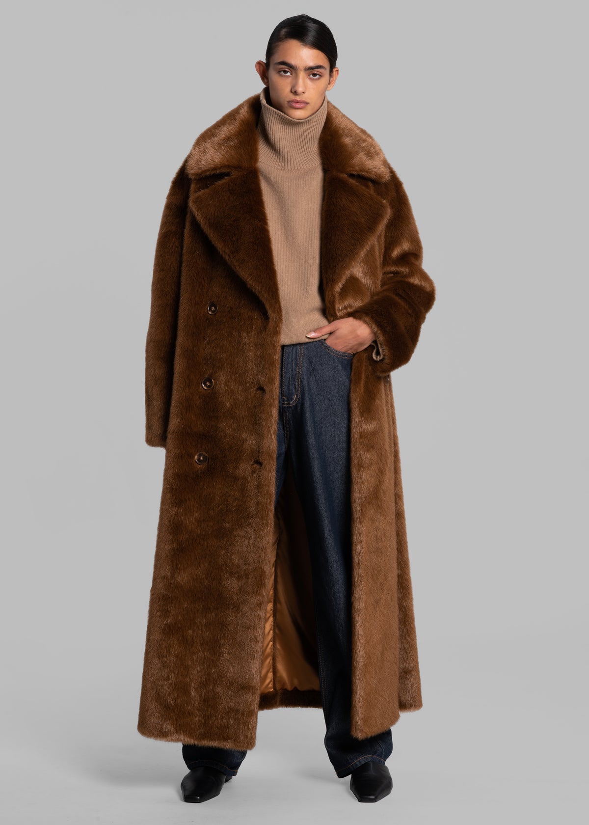 Joni Faux Fur Coat - Dark Camel - 7