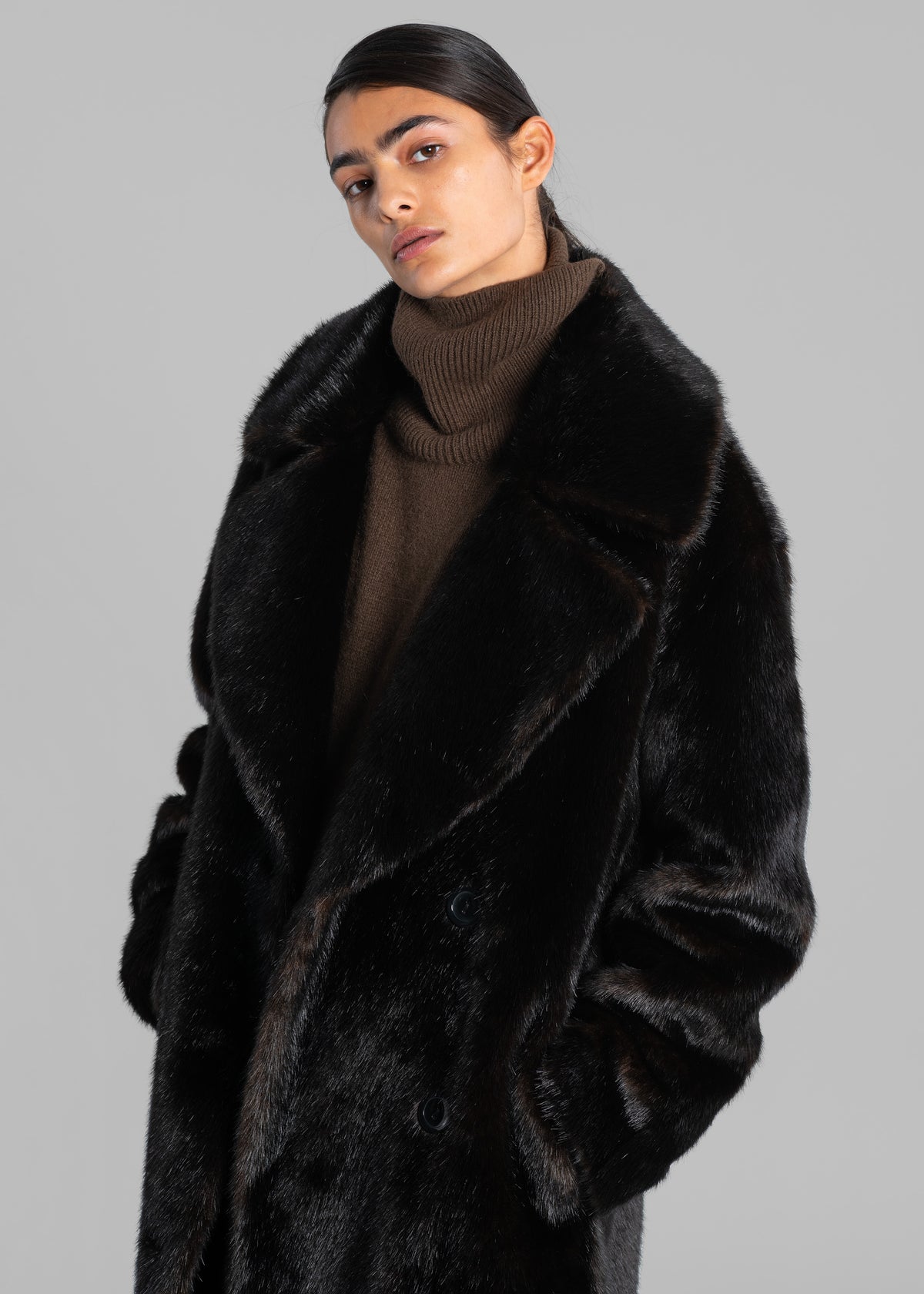 Joni Faux Fur Coat - Dark Espresso - 2