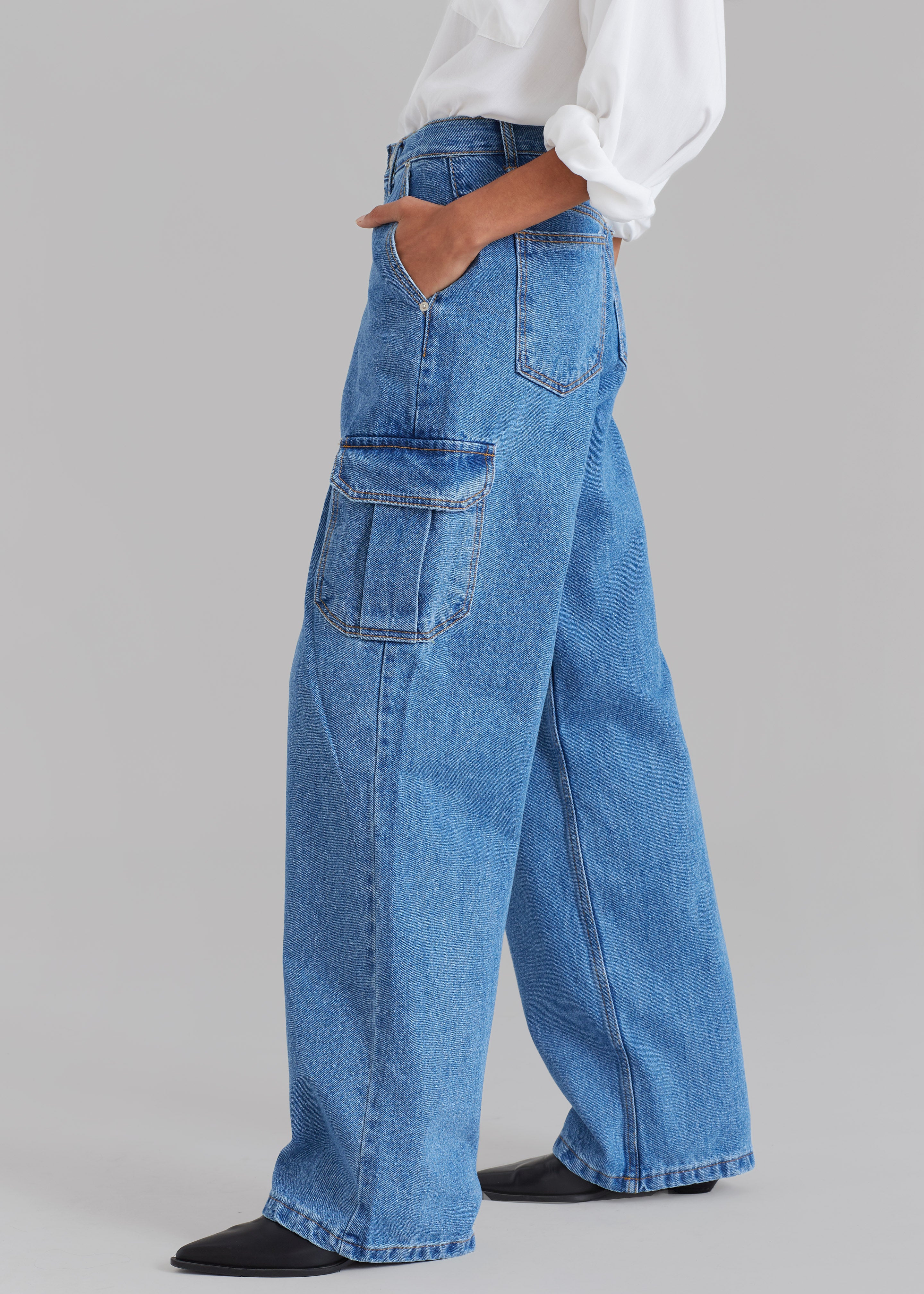 Denim Cargo Jeans in Blue - Glue Store