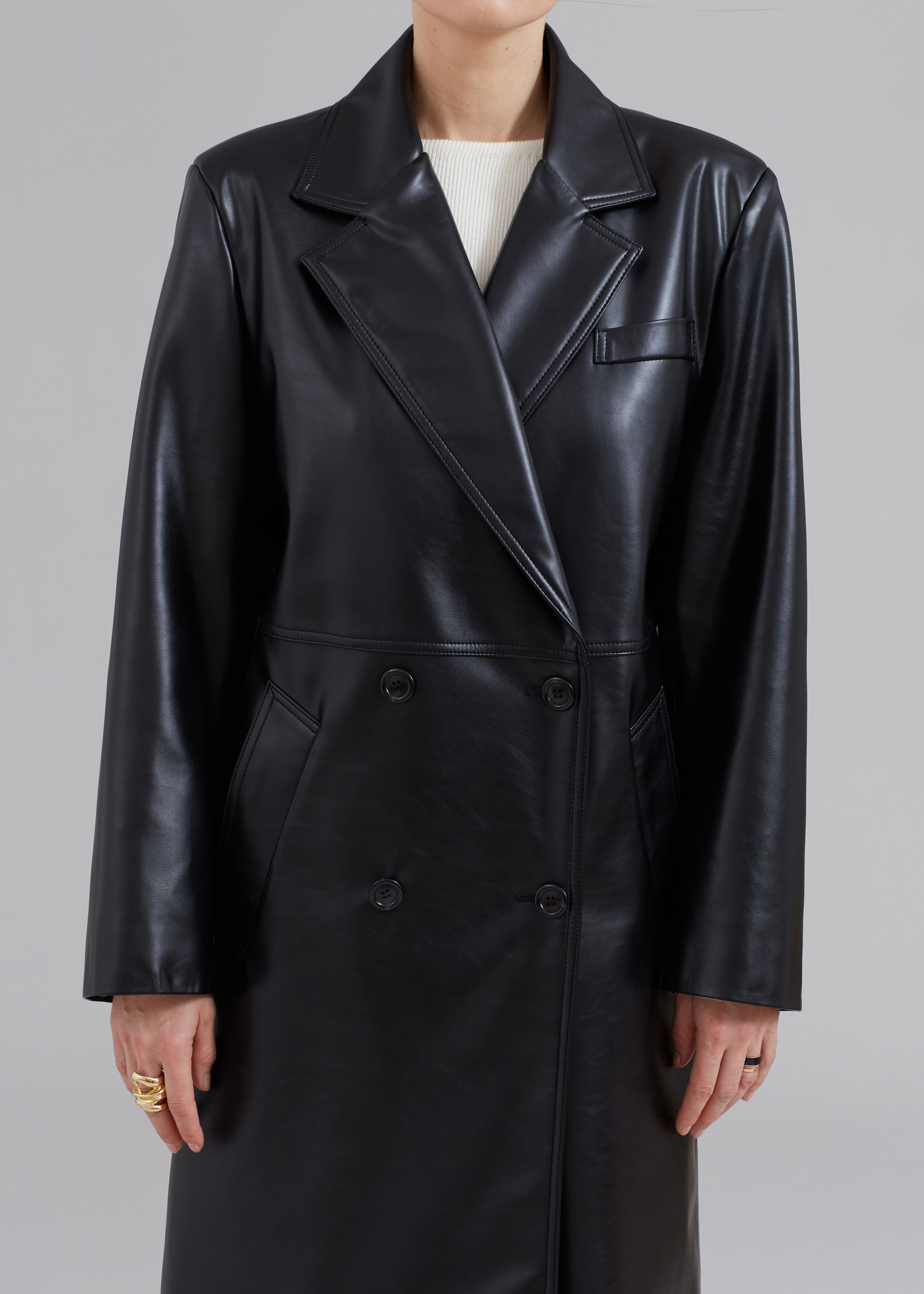 Kaja Faux-Leather Coat - Black - 4